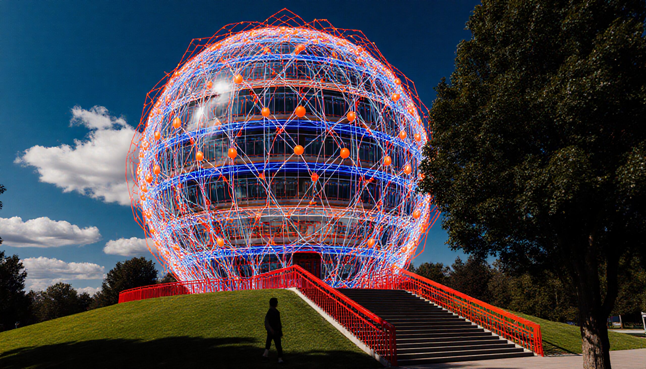 Neon Sphere Structure Against Sky