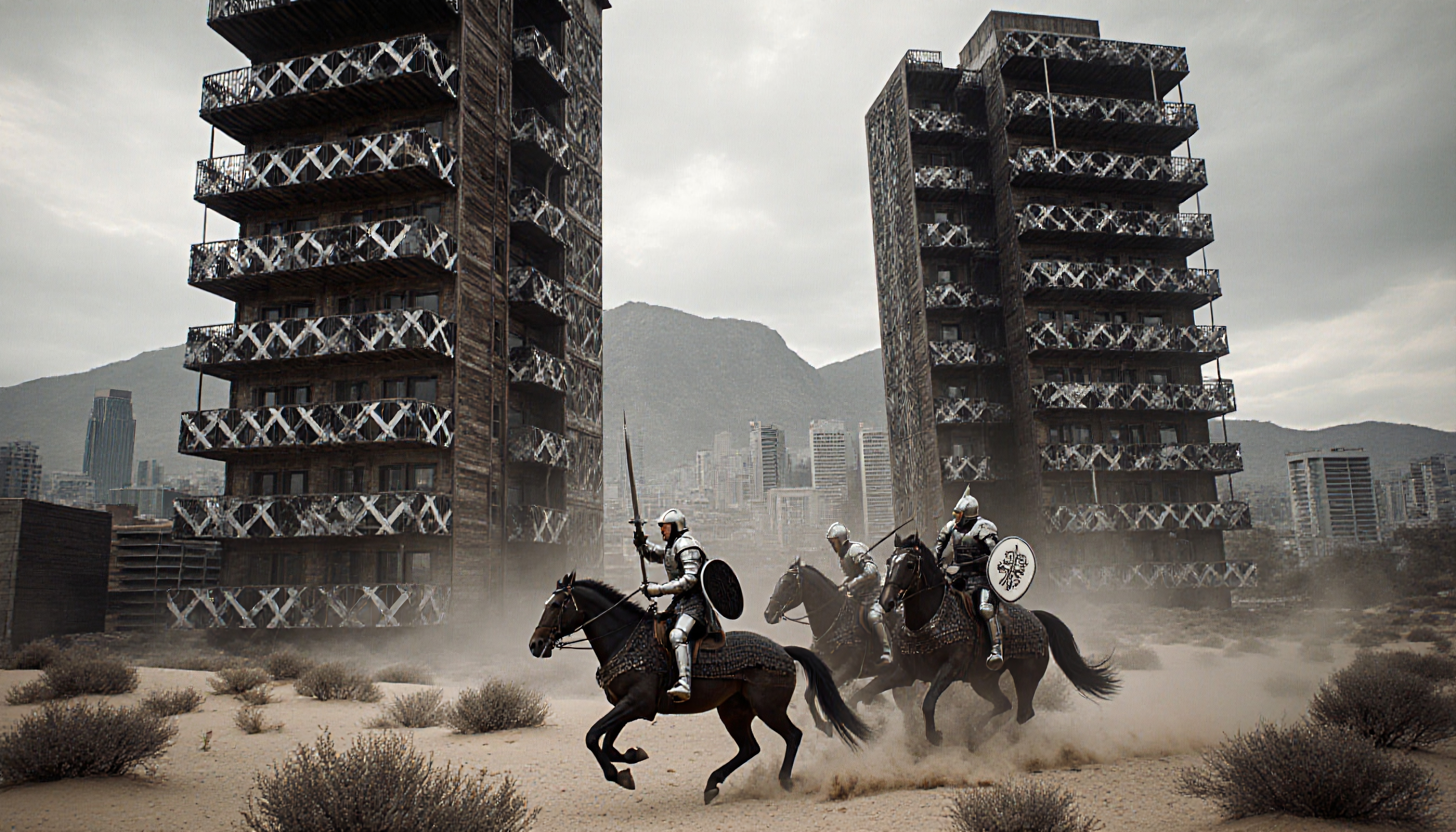 Knights Galloping in Modern City