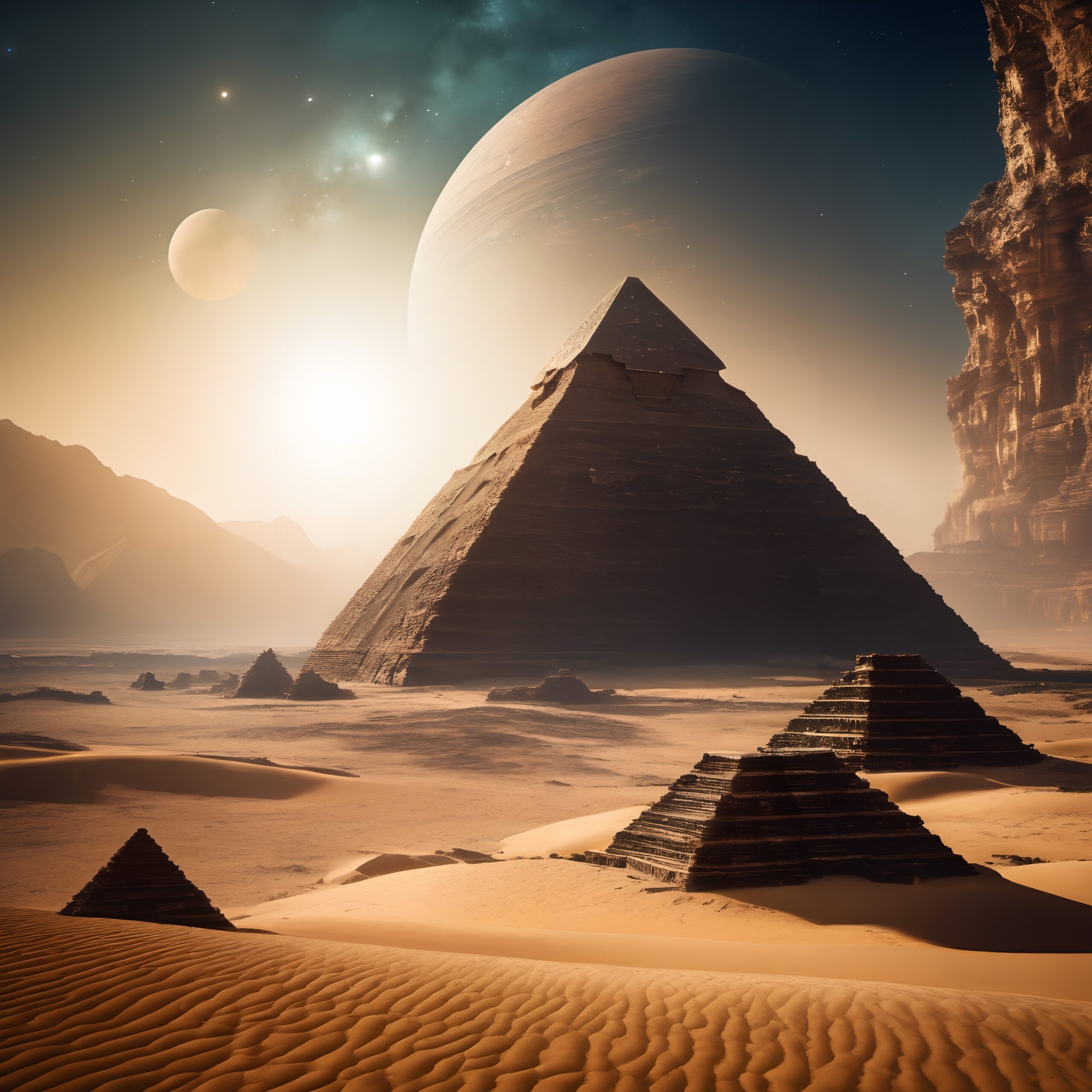 Alien Pyramids Under Celestial Wonders