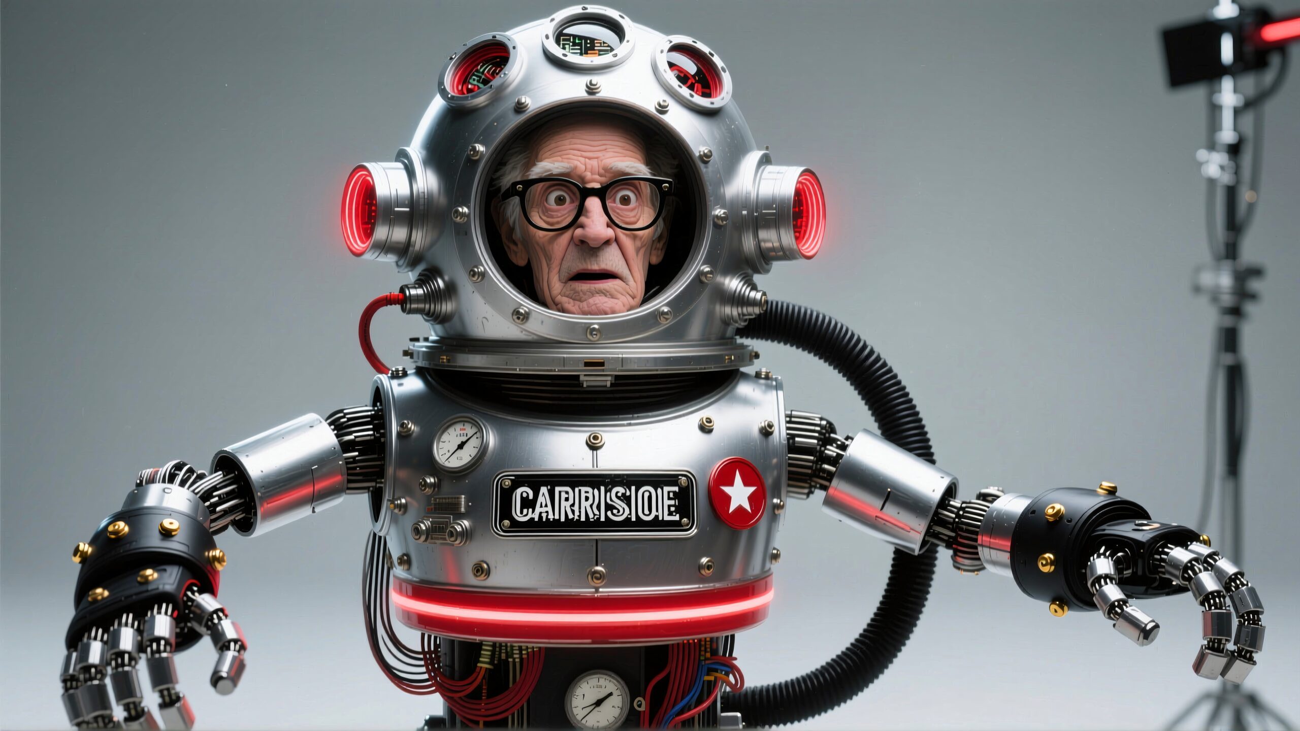 Elderly Man in Robot Suit