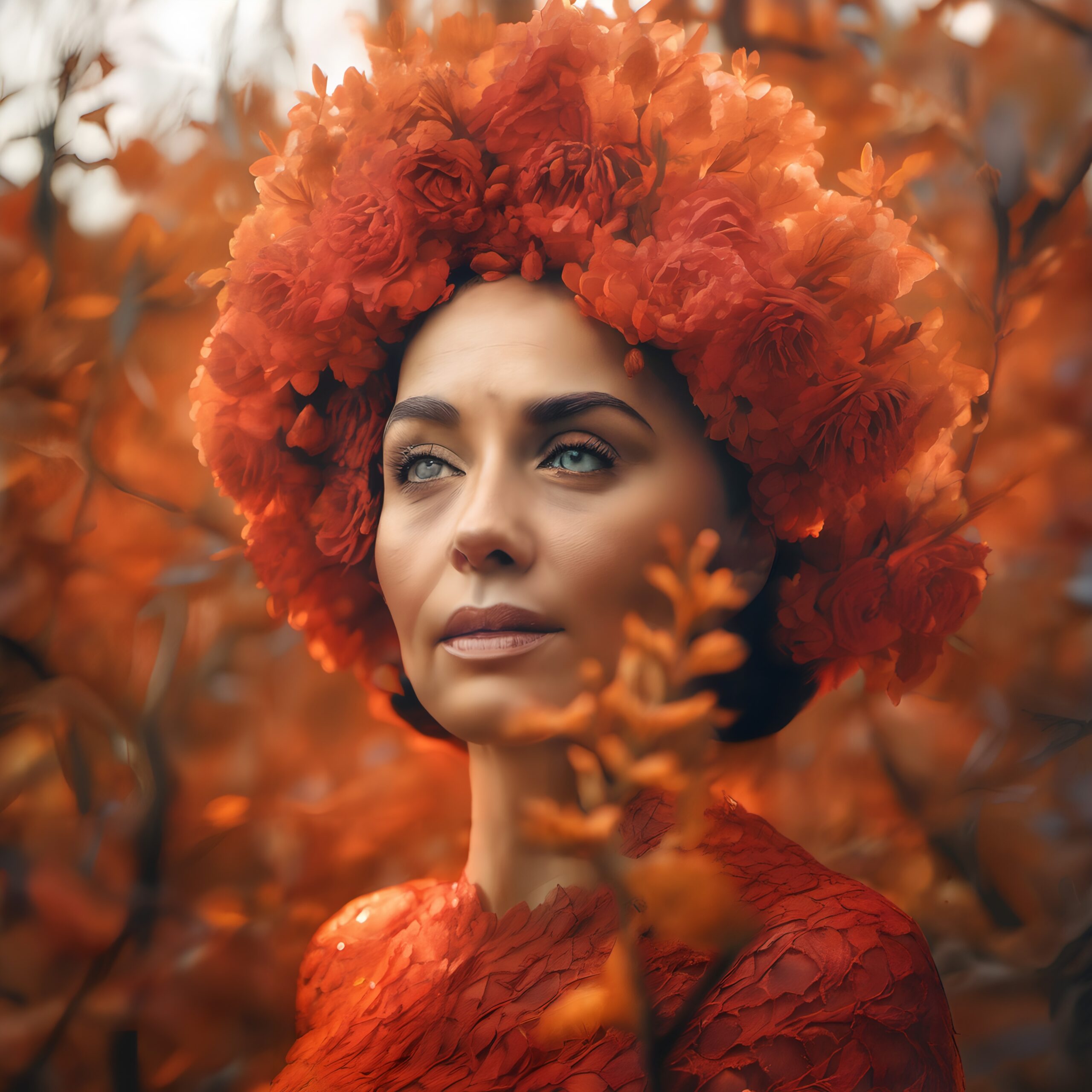 Woman in Autumnal Floral Headdress
