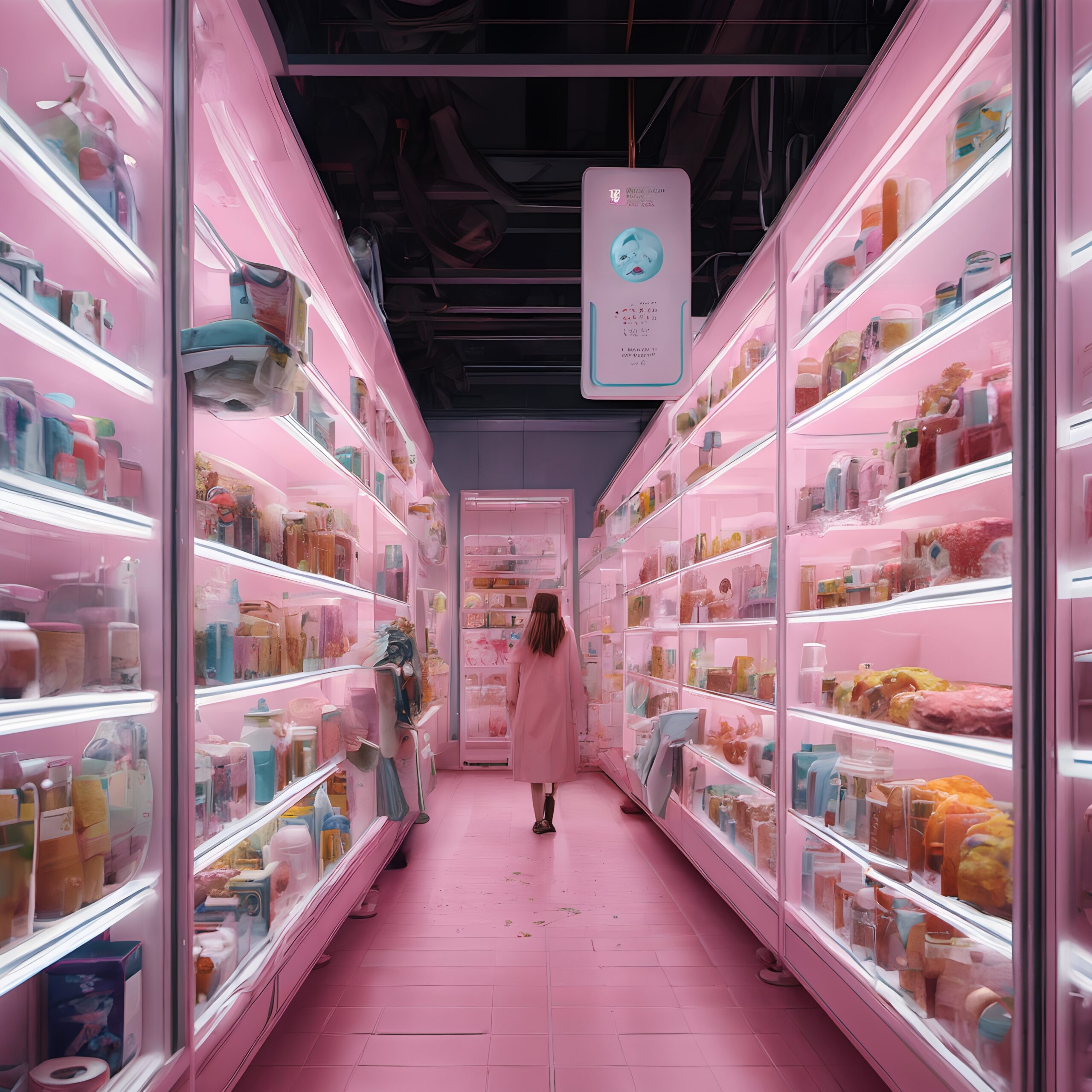 Pink Neon Surreal Supermarket Aisle