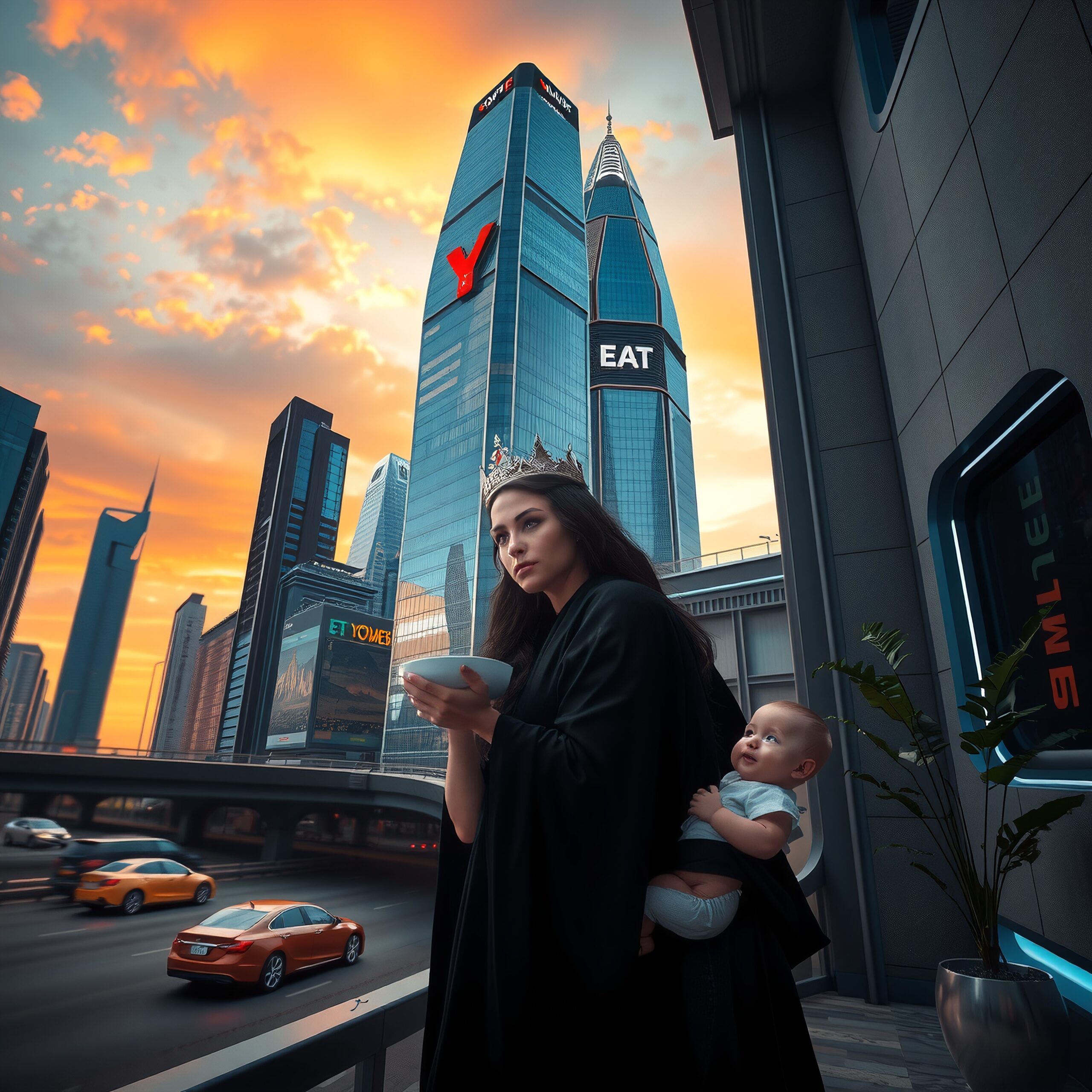 Royalty Amidst Urban Skyscrapers