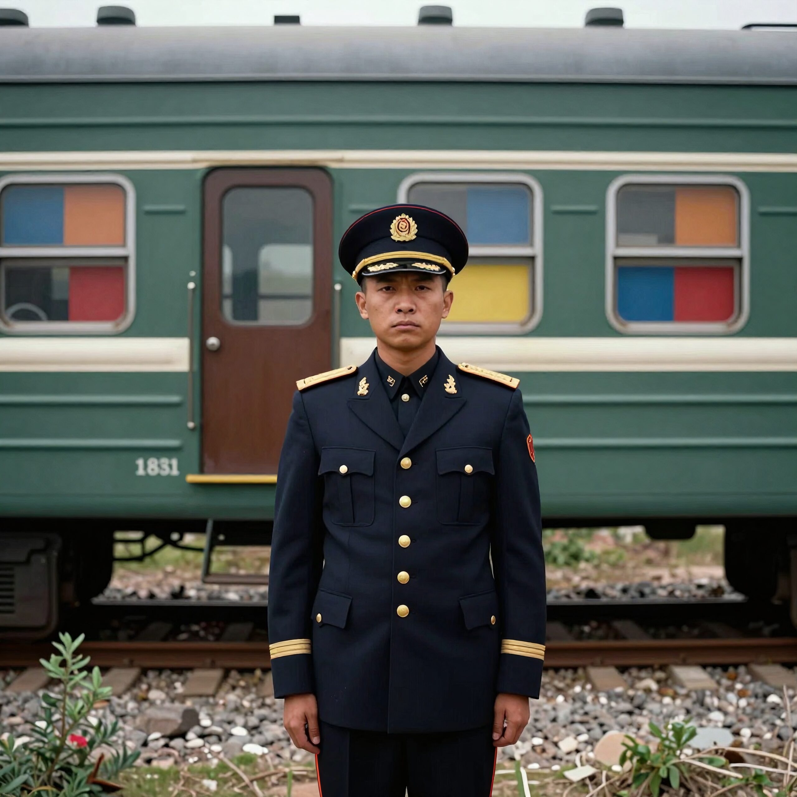 Train Guard with Colorful Carriage