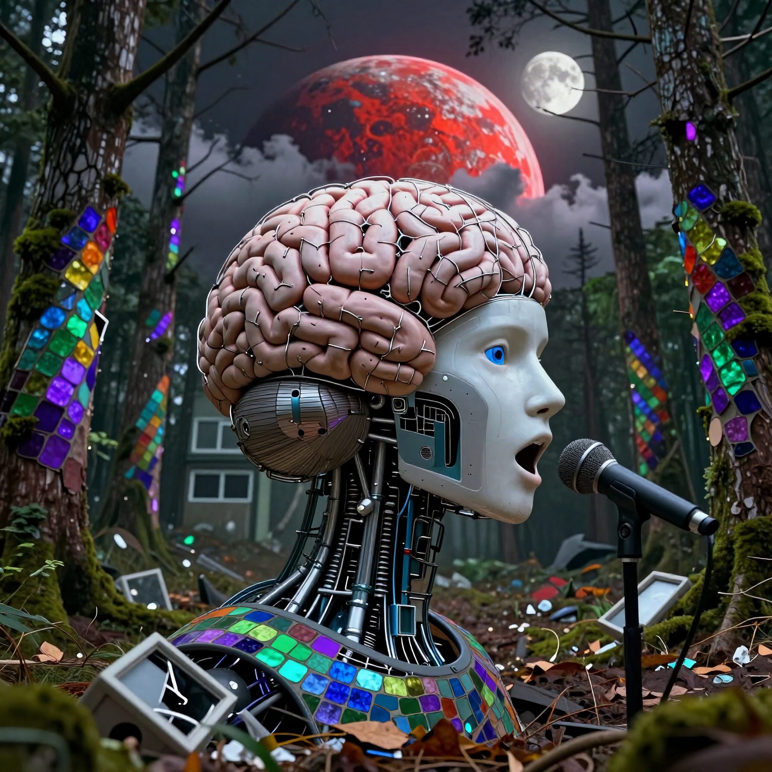 Robot Singing Beneath Two Moons