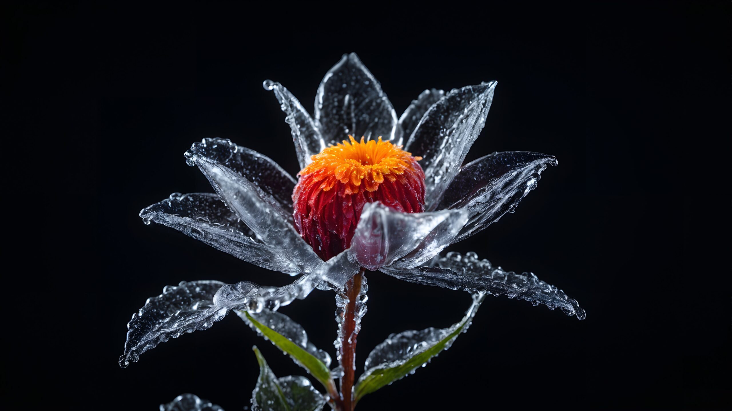 Ice-Encased Vibrant Flower Bloom