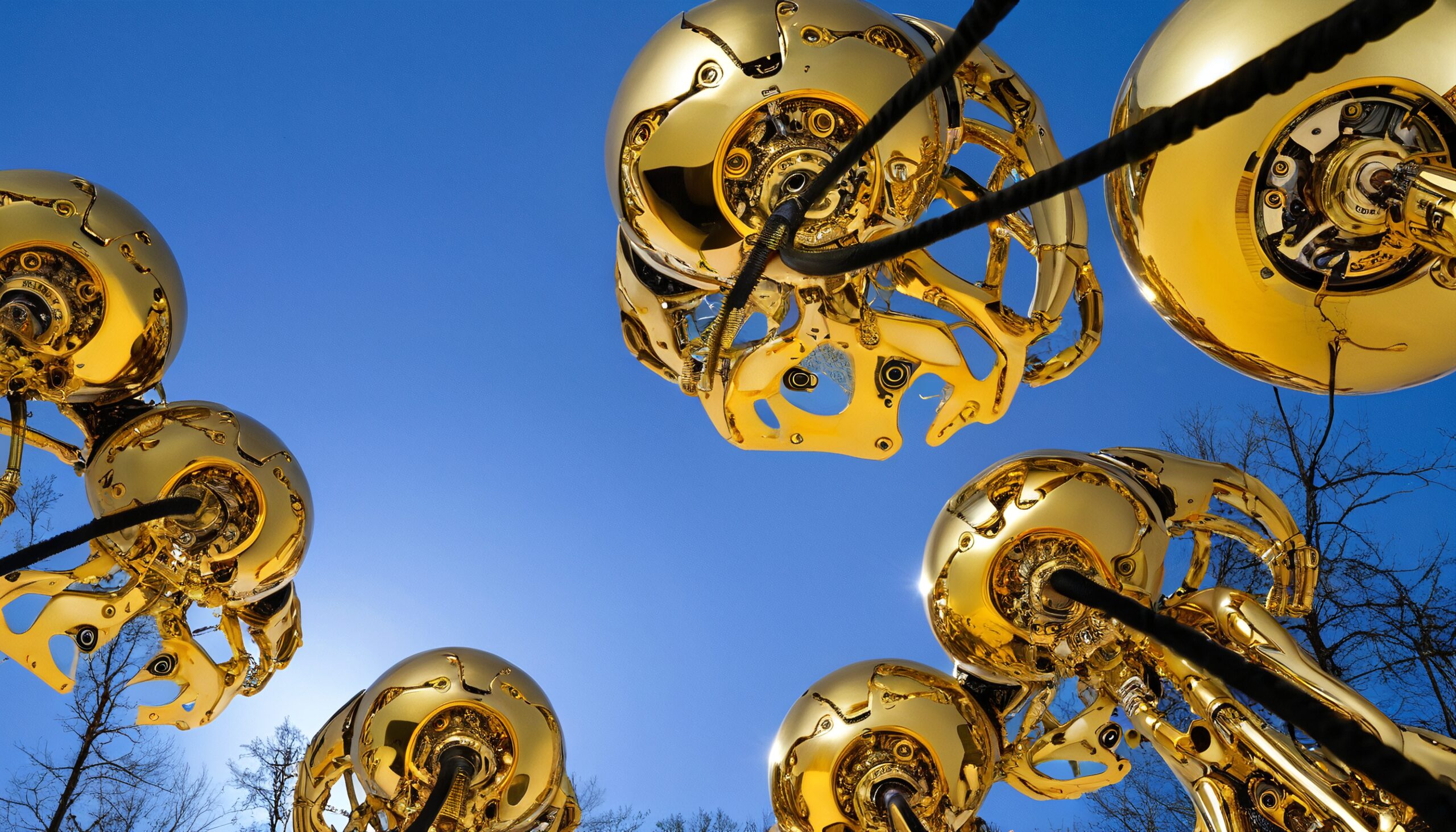 Golden Helmets Against Blue Sky