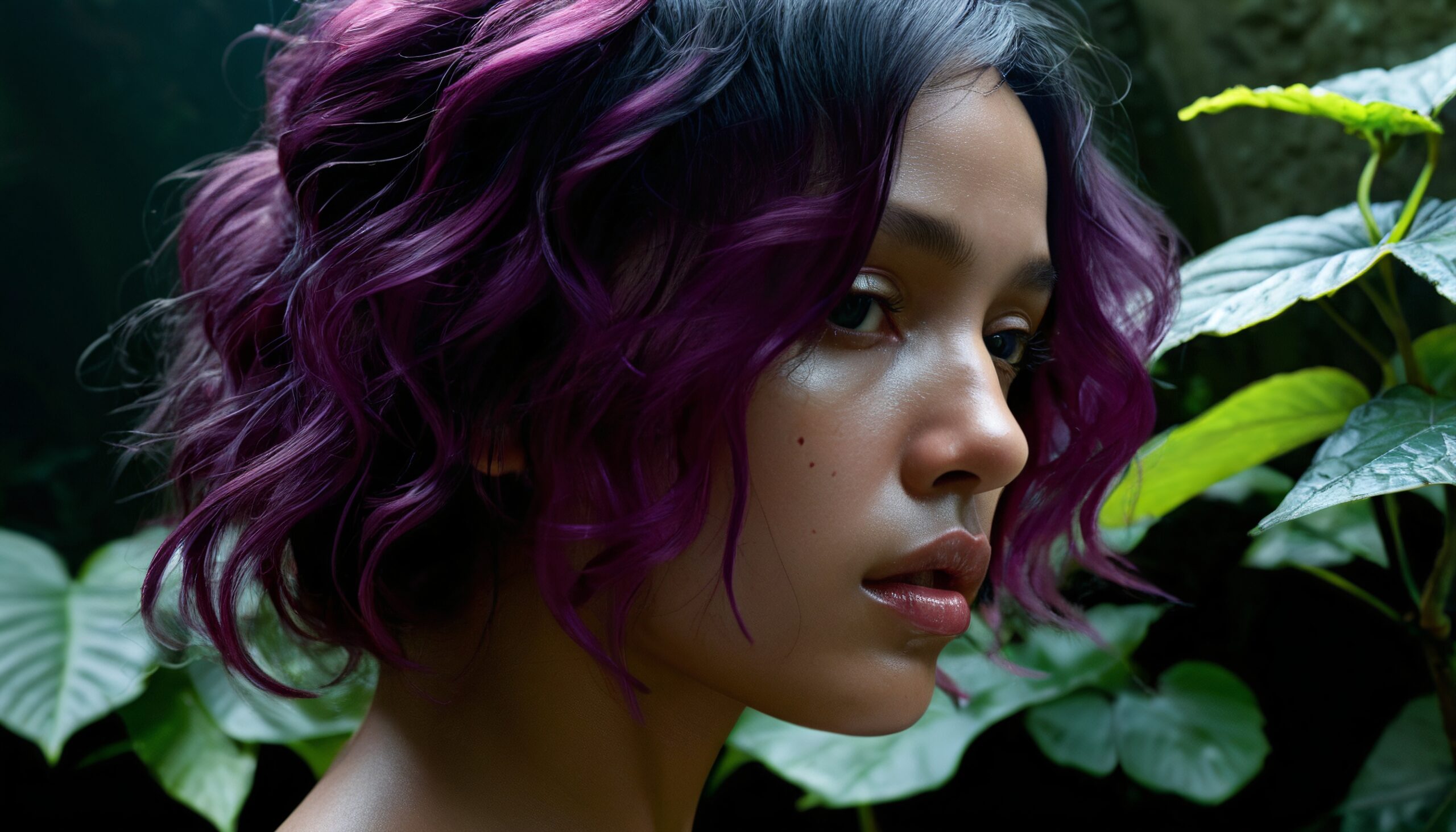 Vibrant Hair and Leafy Surround