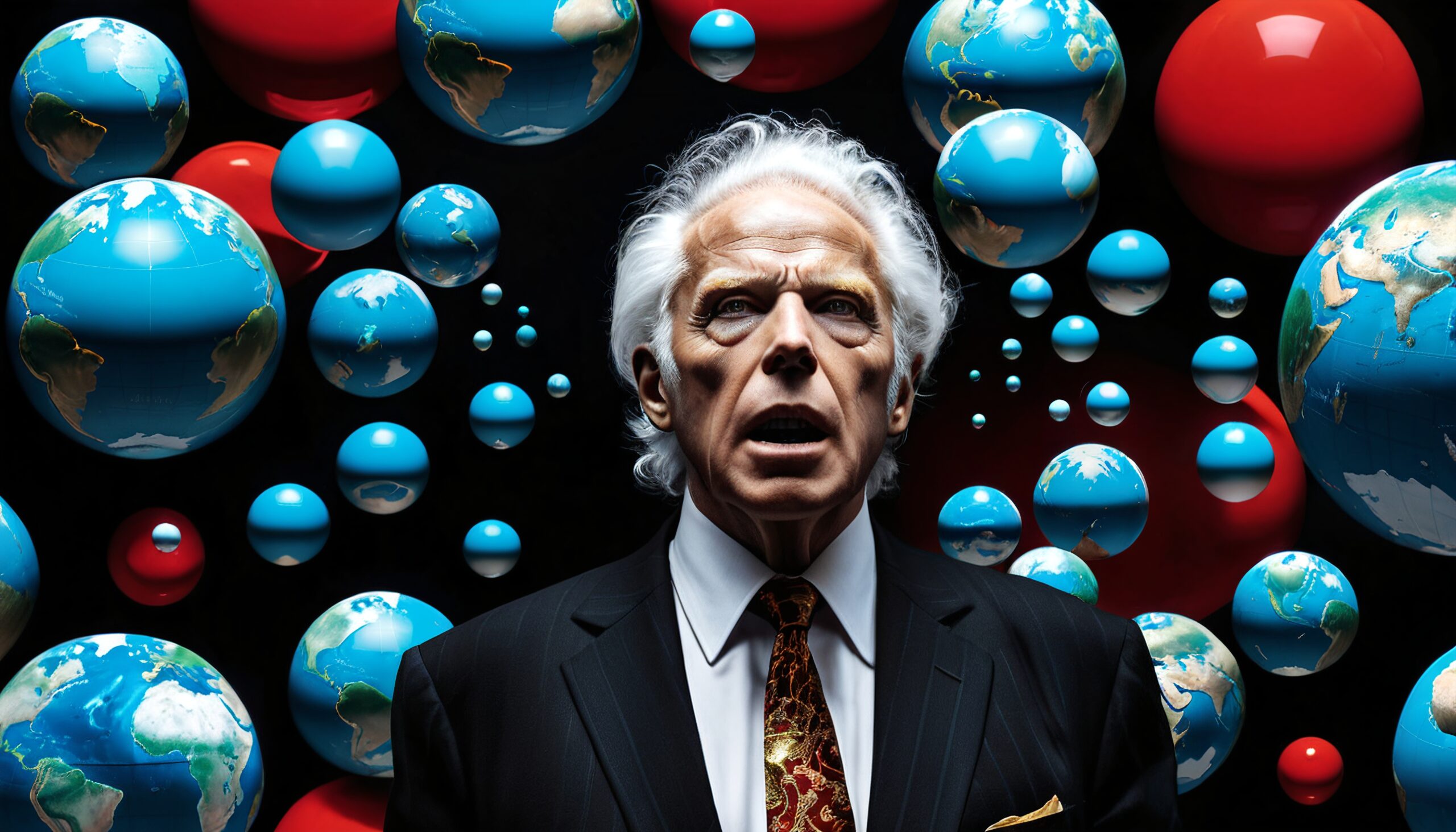 Alternate worlds surrounding elderly man