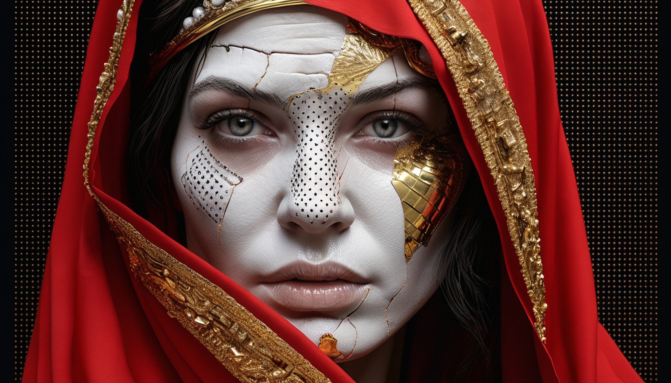 Gilded Mask with Red Veil