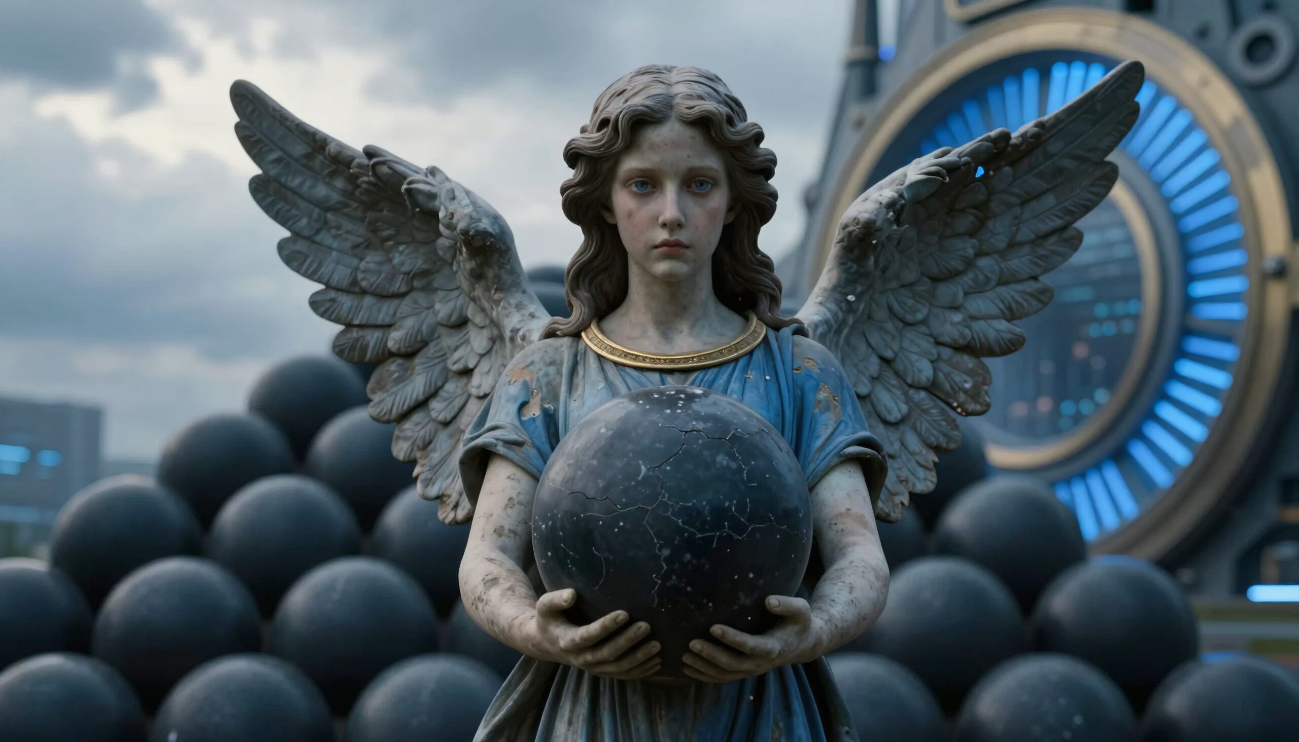 Angelic Presence in Futuristic Setting