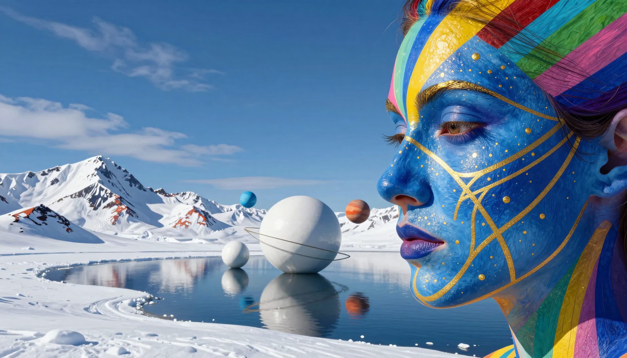 Colorful Face with Planets Reflected