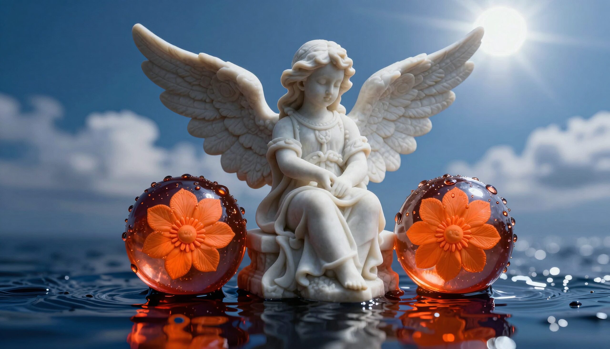 Angel with Spheres on Water