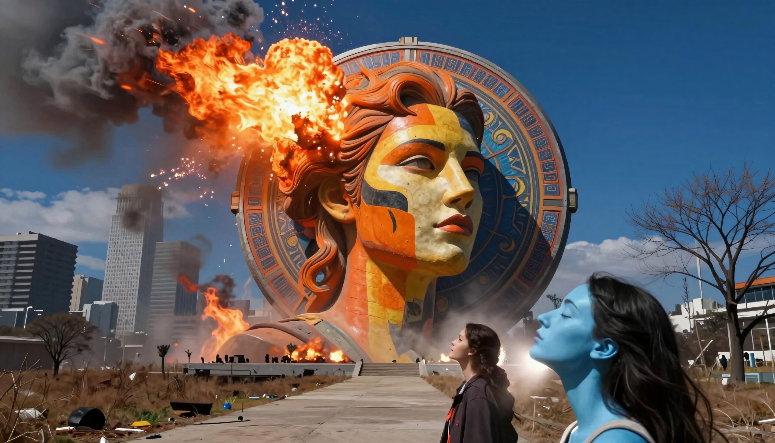 Massive Sculpture with Fire Explosion