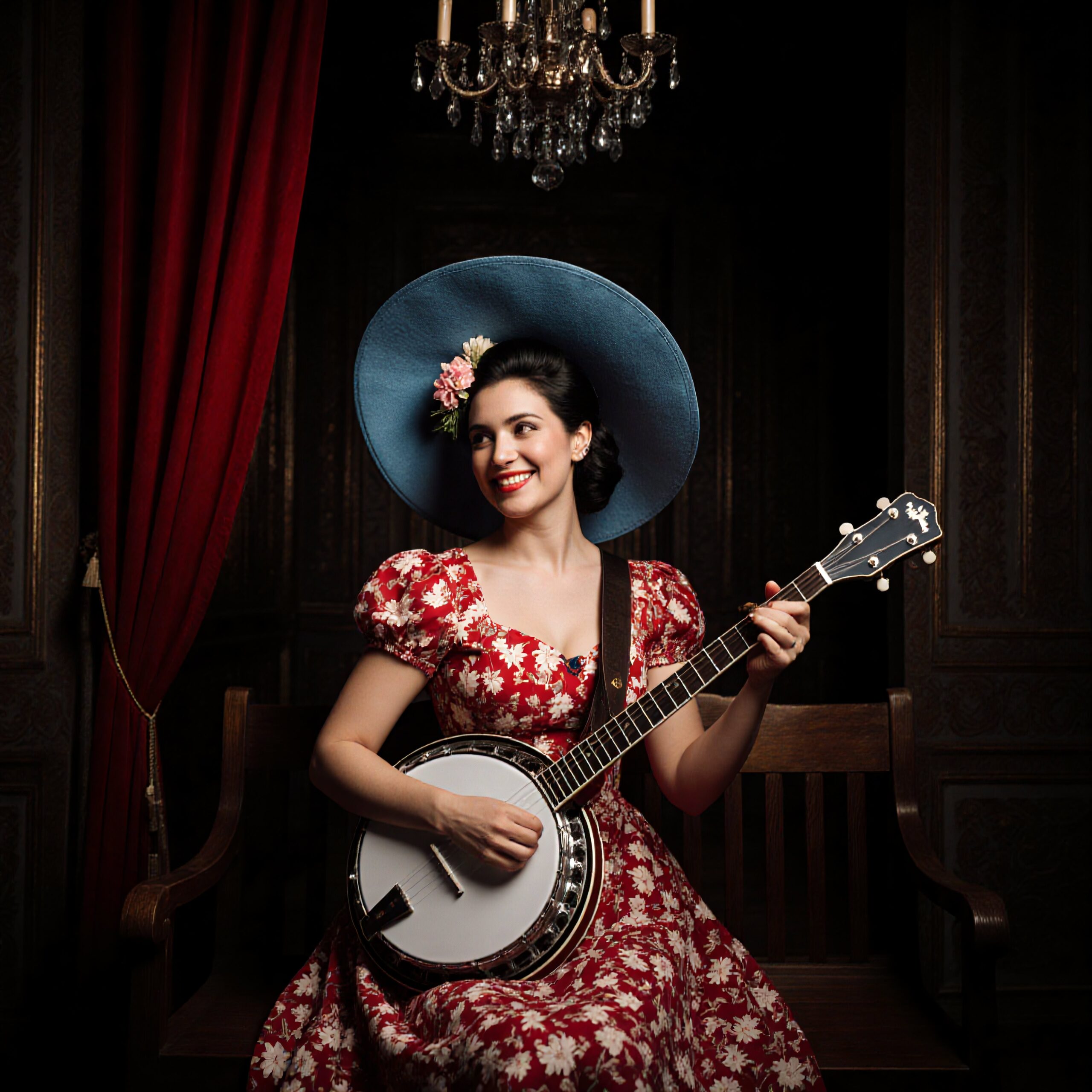 Musician in vintage floral attire