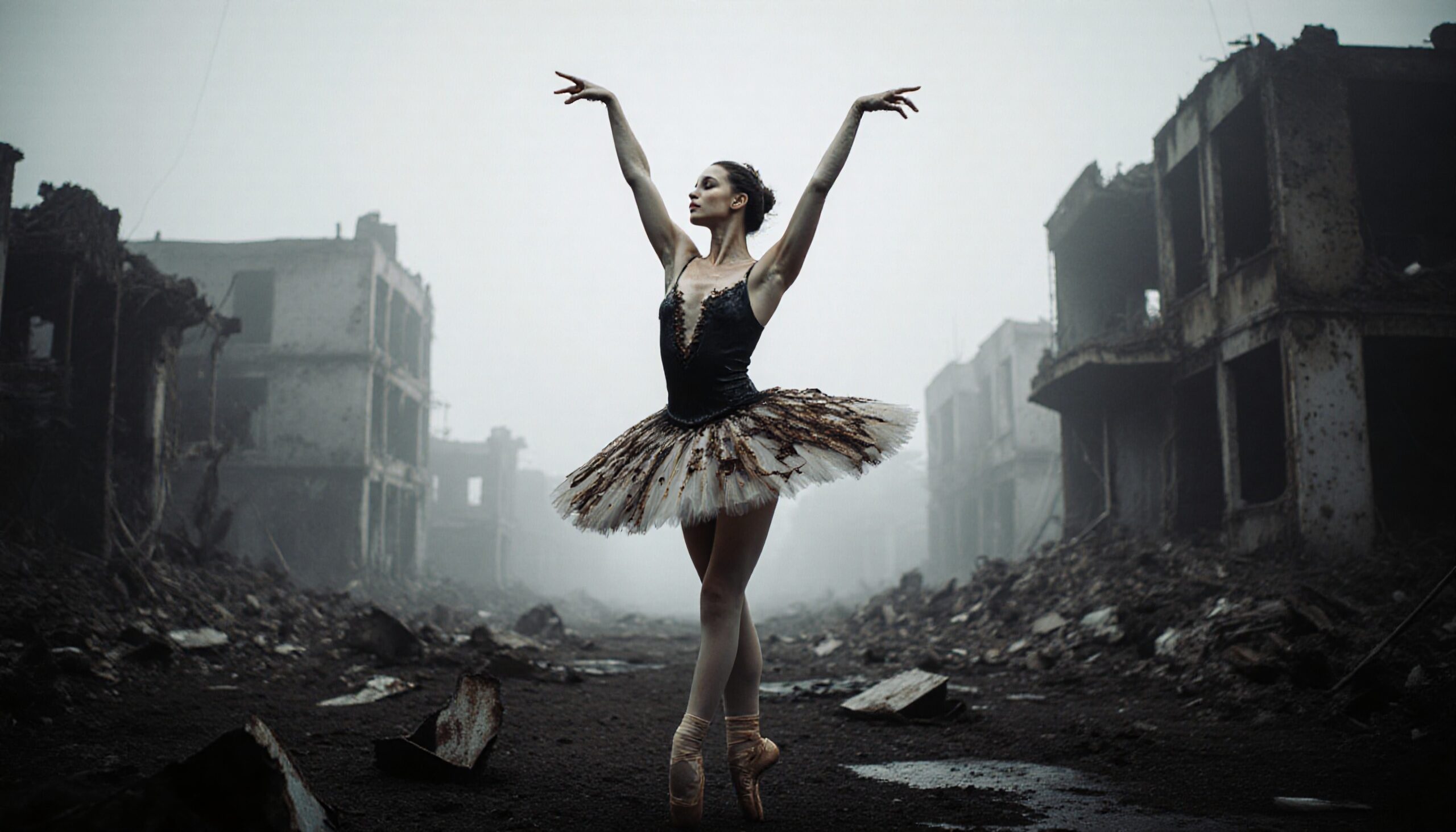 Ballerina’s Elegance Amidst Desolation