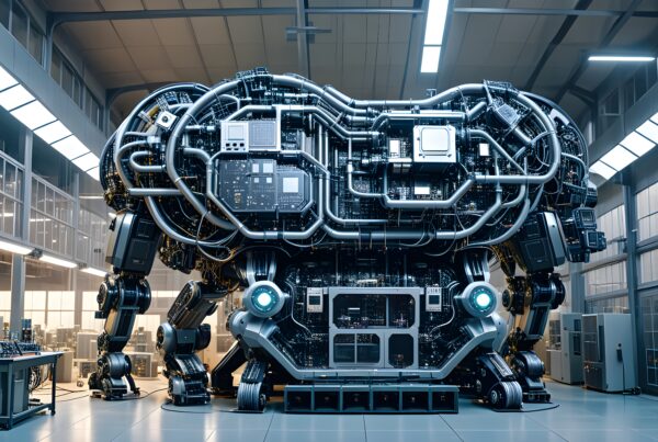 Advanced Autonomous Industrial Robot in High-Tech Manufacturing Facility
