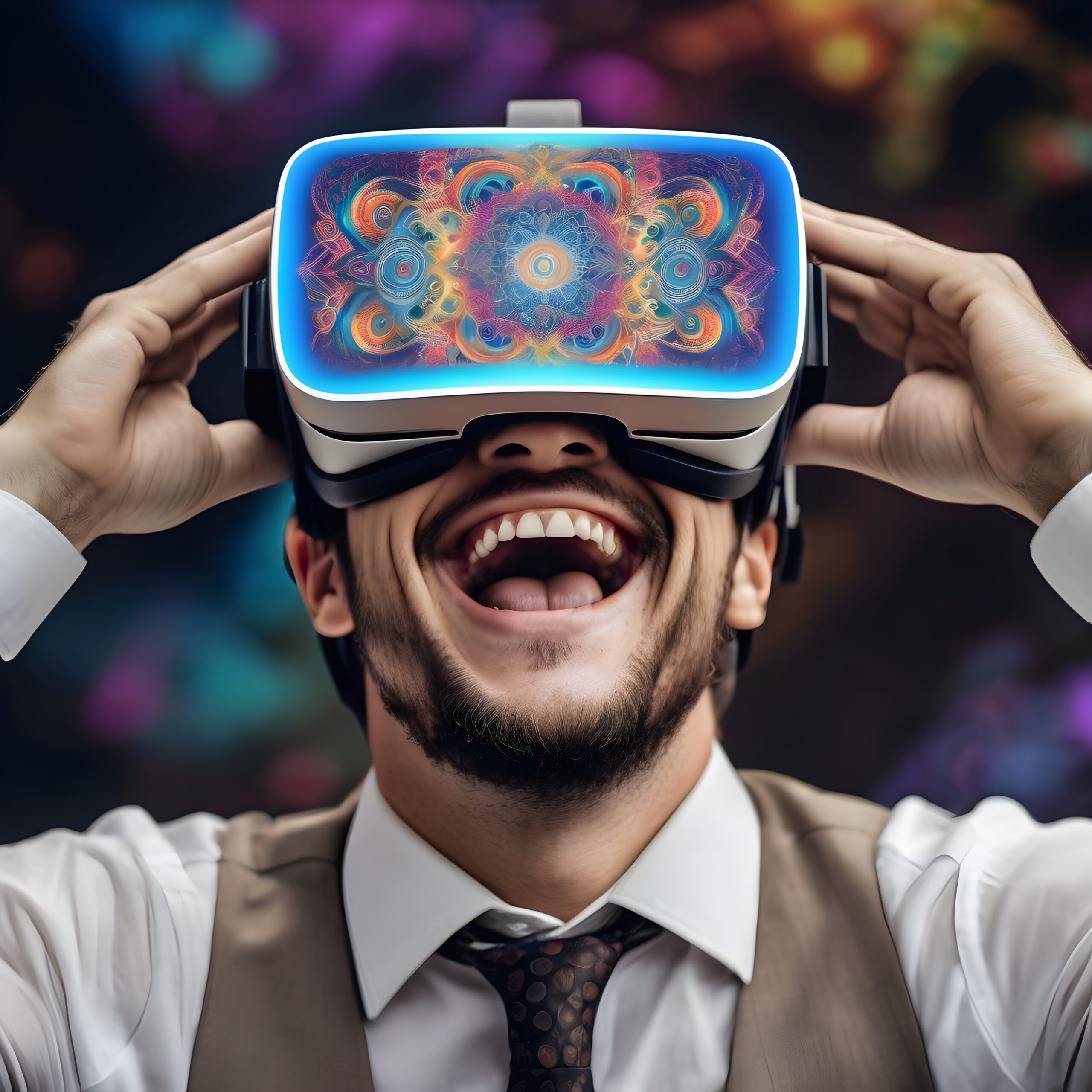 Man Experiencing Vibrant Virtual Reality