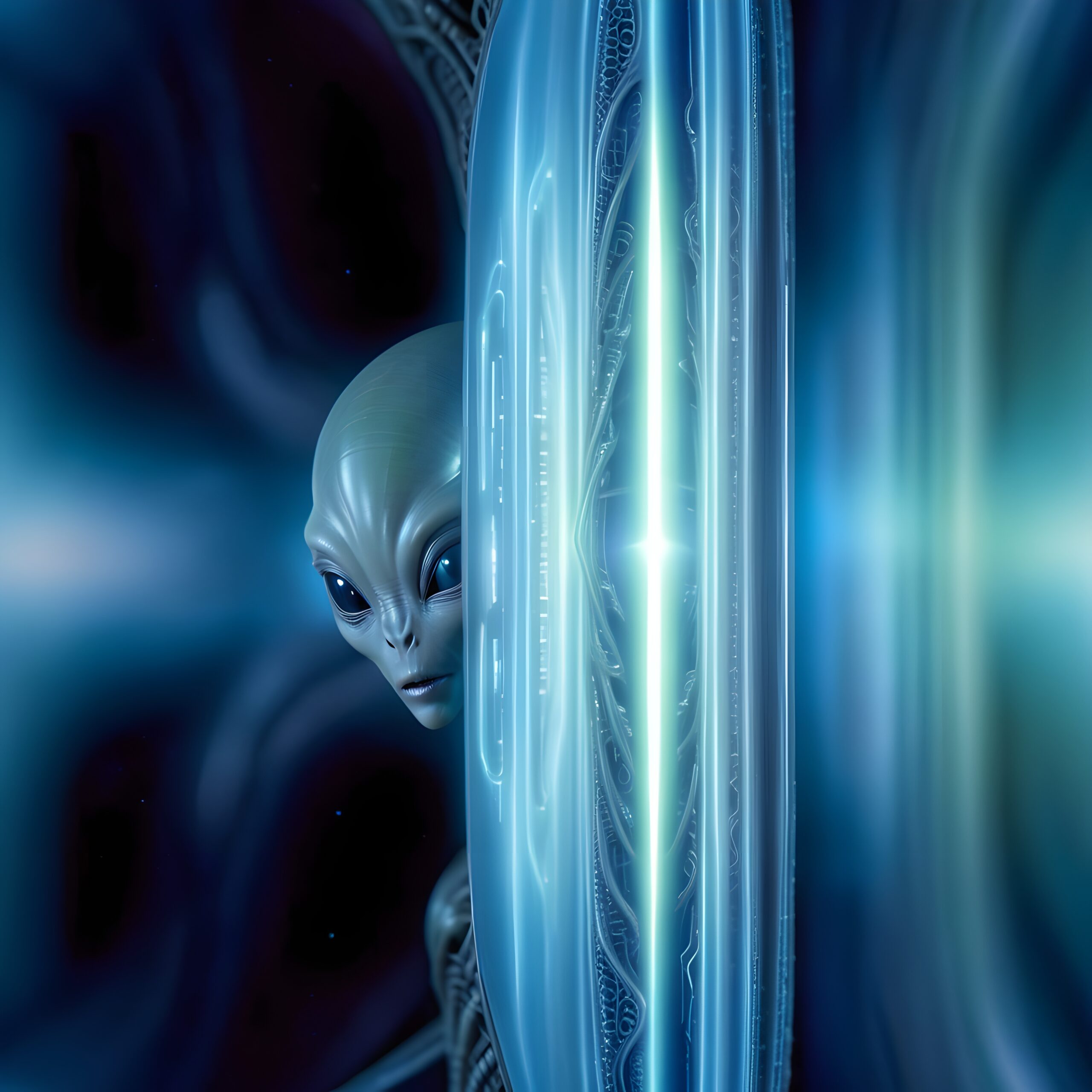 Alien Peering Behind Glowing Barrier