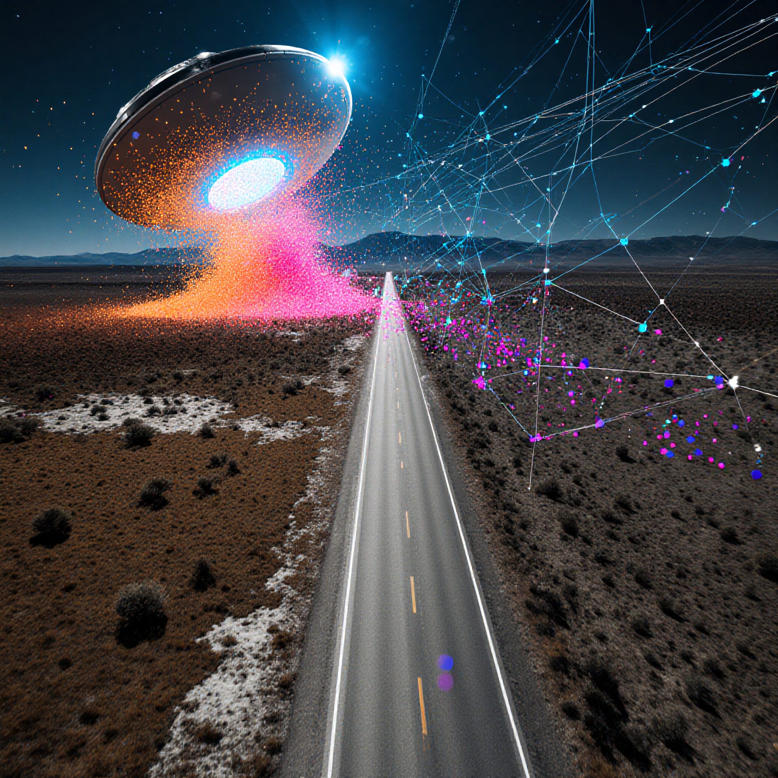 UFO Dispersing Vibrant Colorful Particles