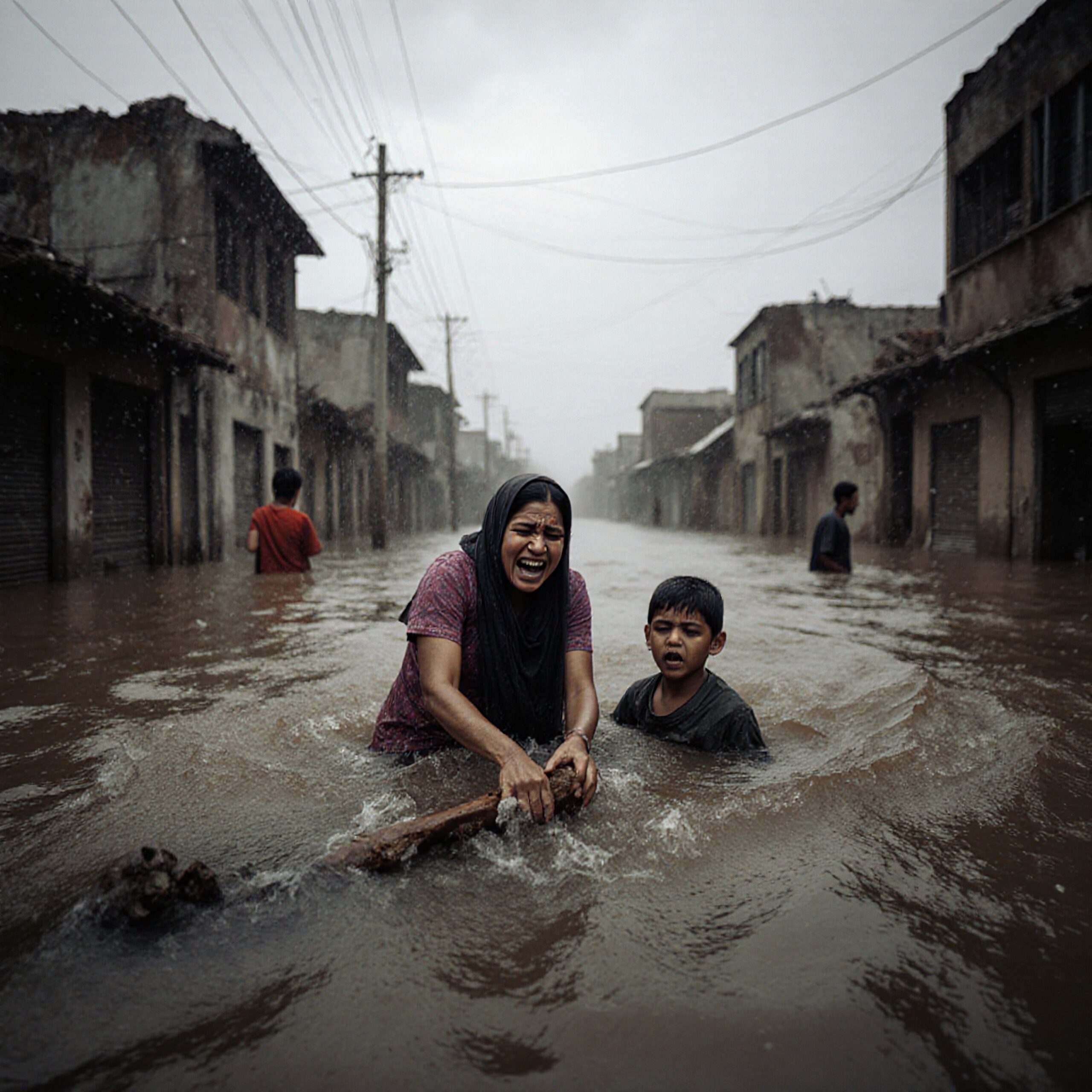 Severe flooding in urban streets