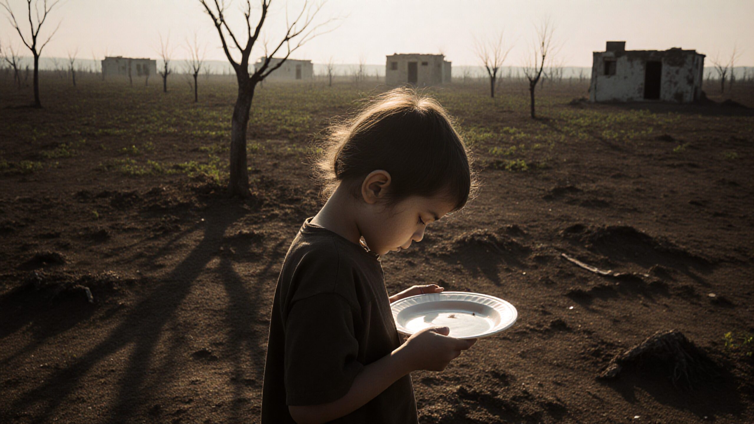 Child in Desolate Barren Landscape