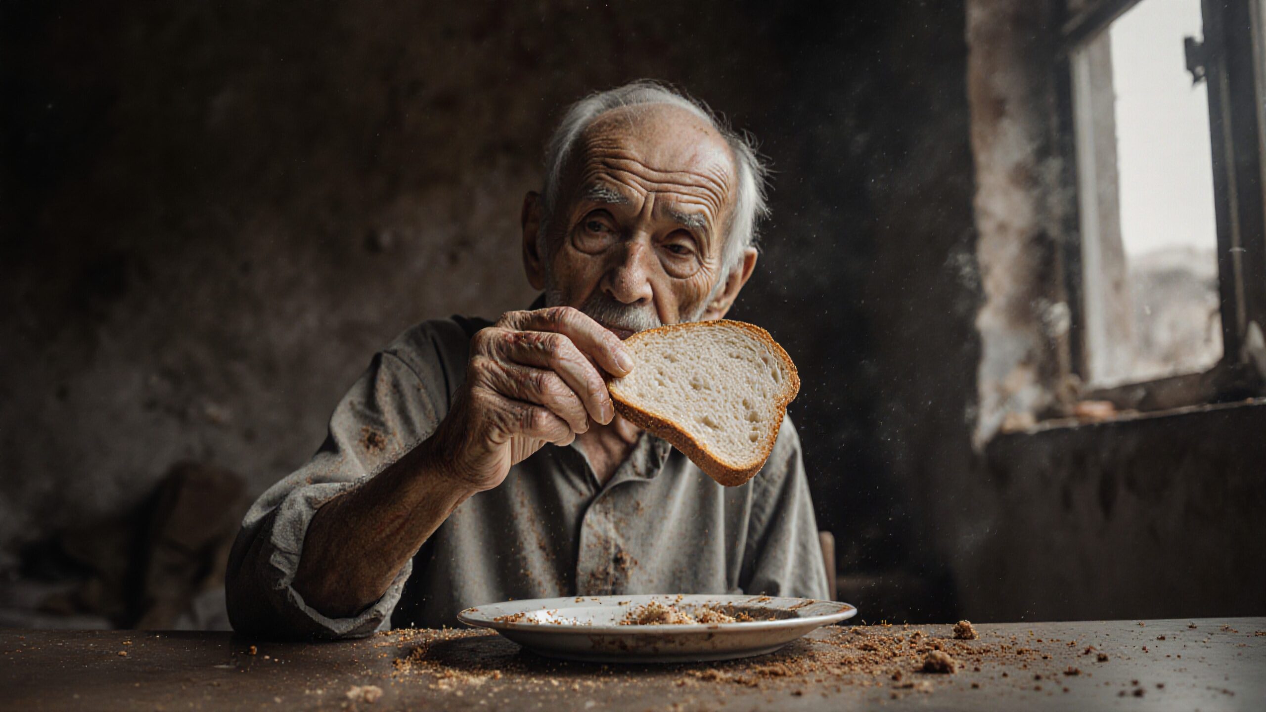 Elderly Man Enjoying Simple Meal