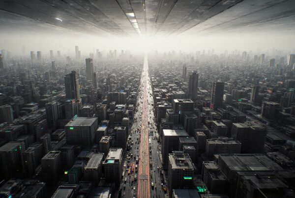 Futuristic cityscape with infinite perspective.