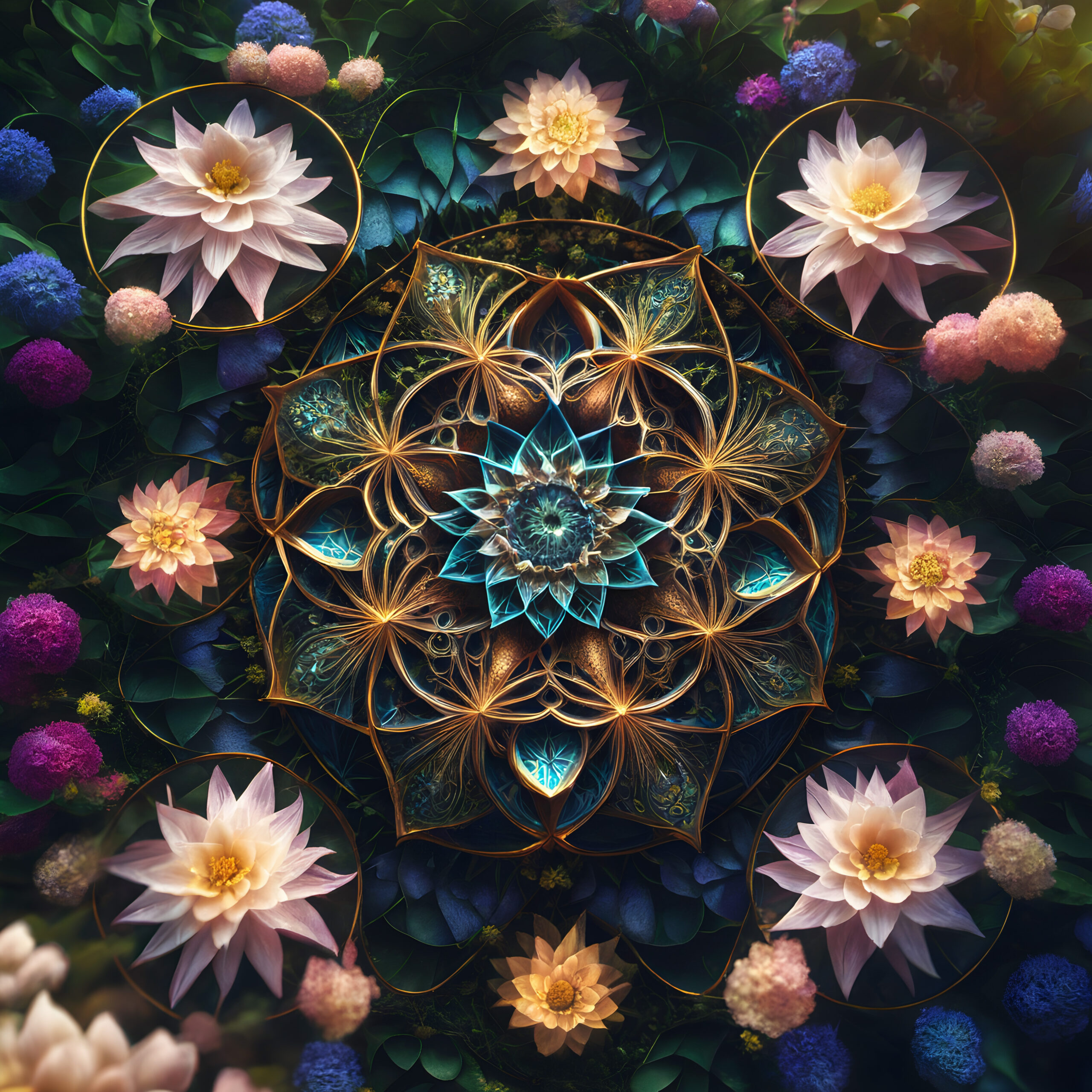The Flower of Life intricately displayed with flowers