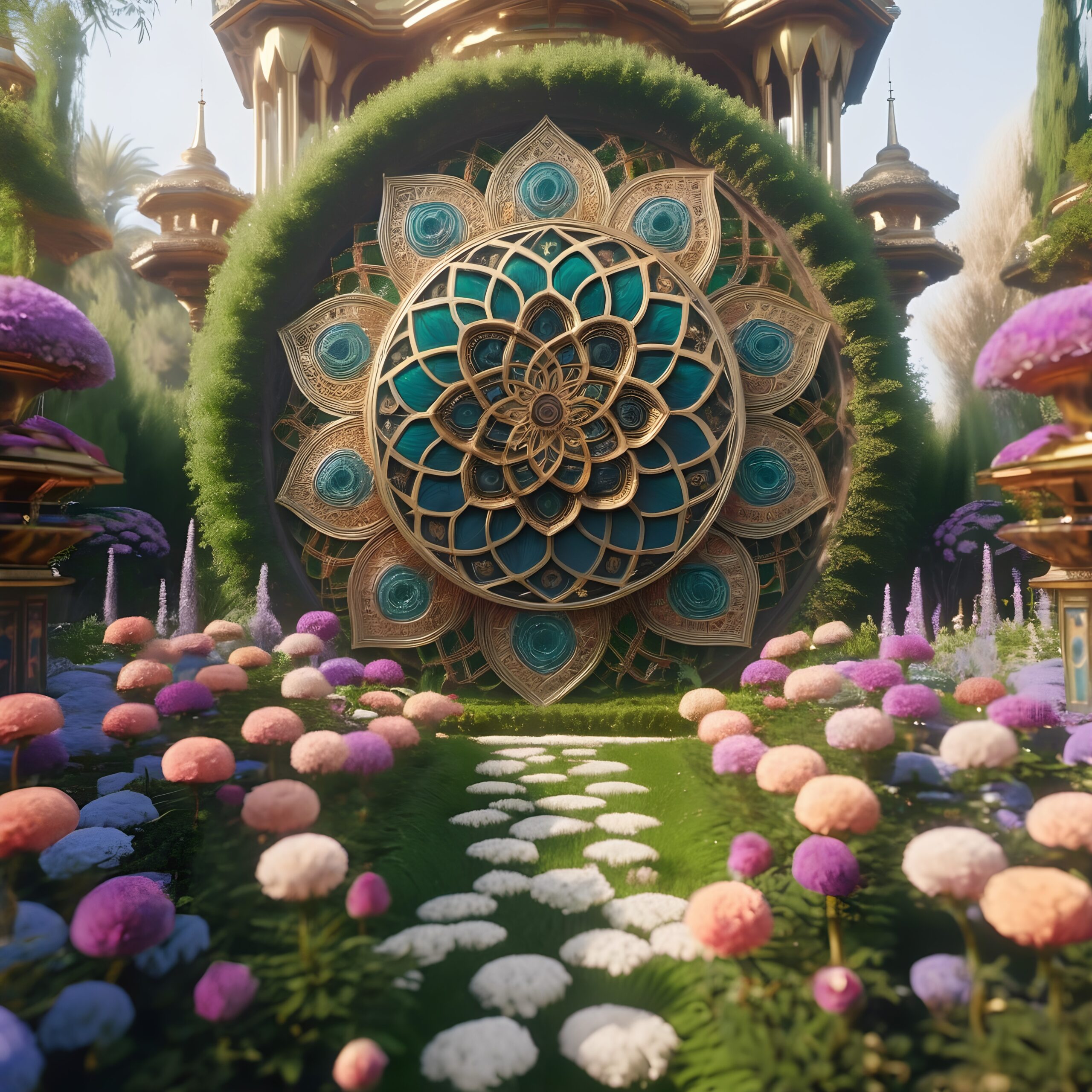 Ornate Mandala in Lush Garden