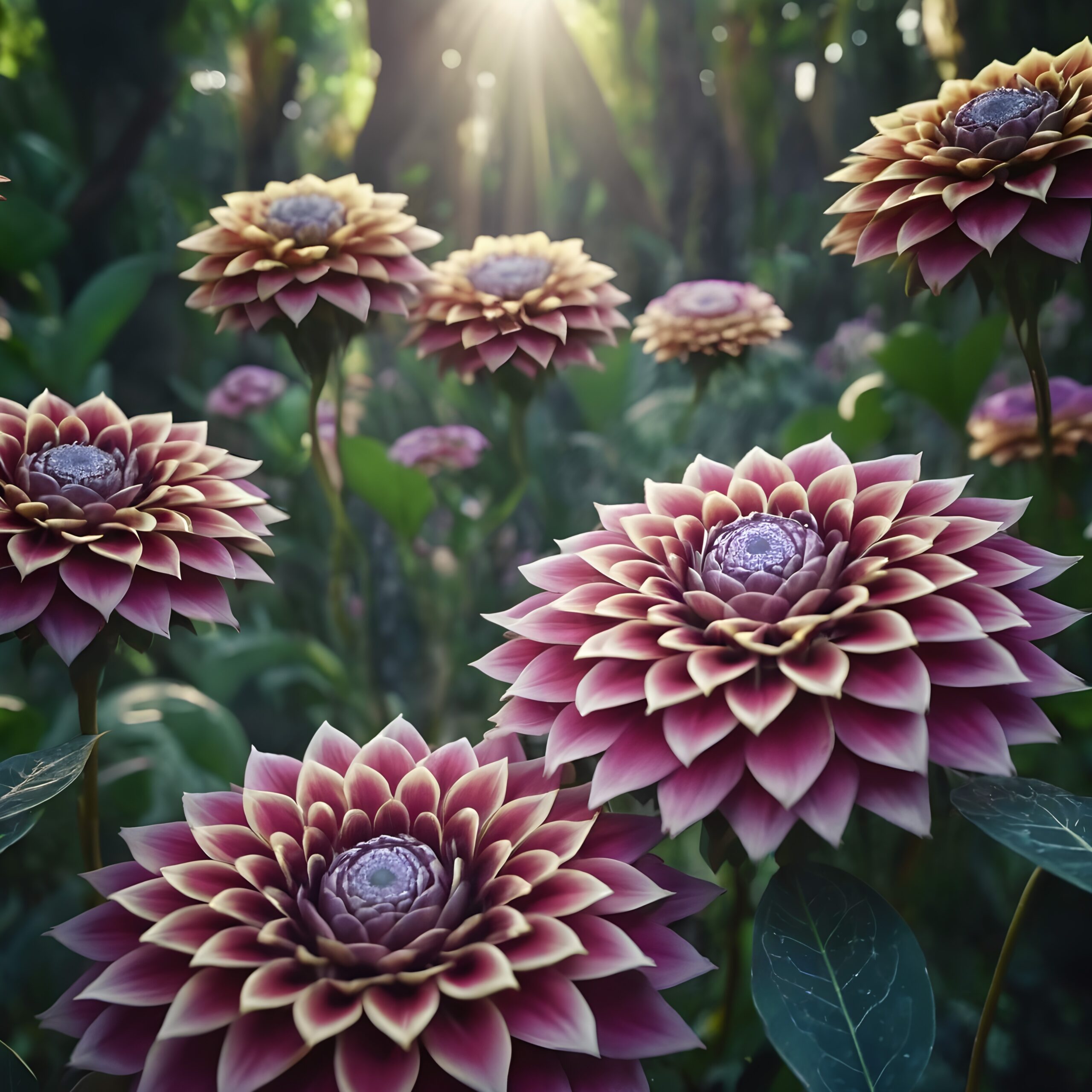 Lush Garden with Dahlia Blooms
