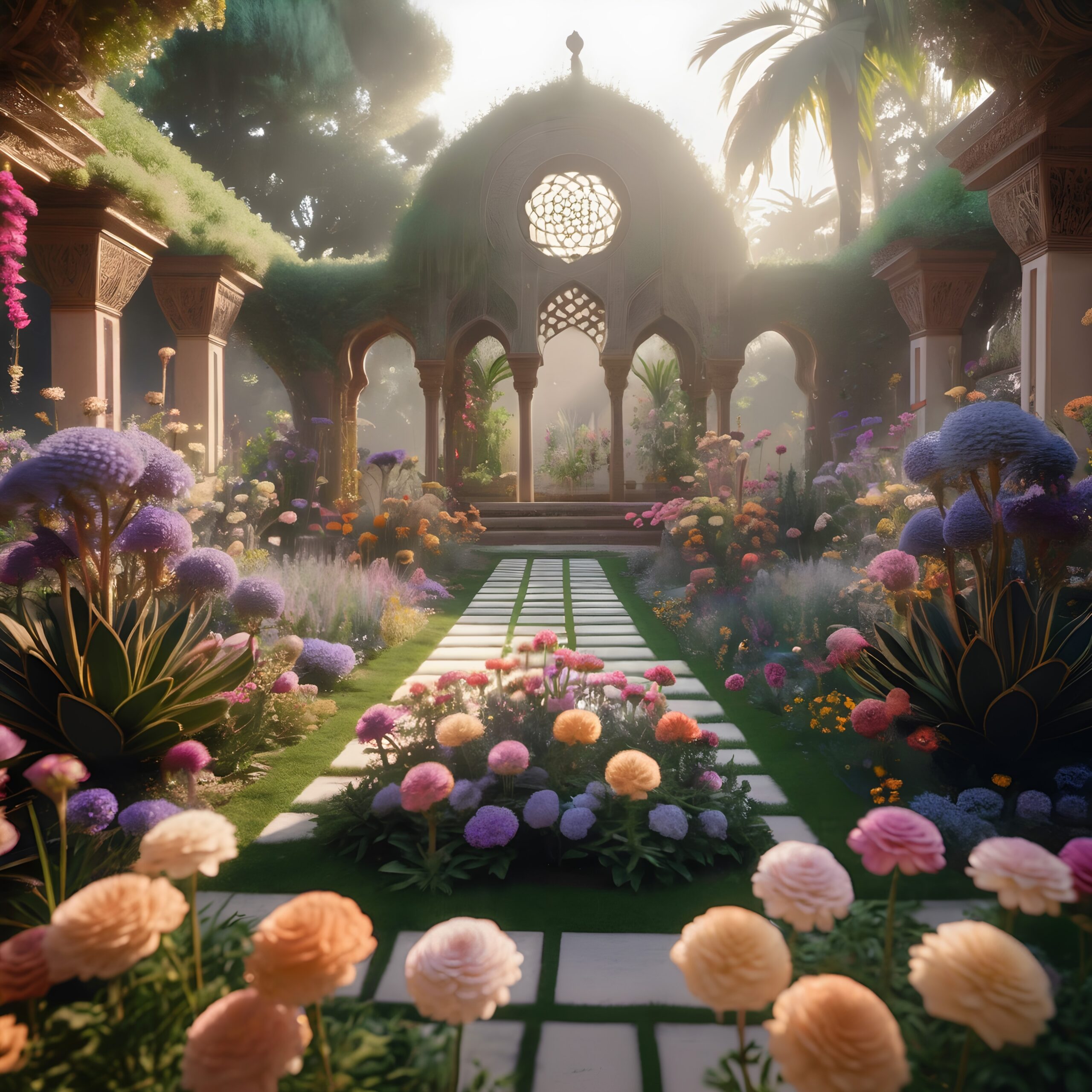 Enchanting Garden with Sunlit Archway