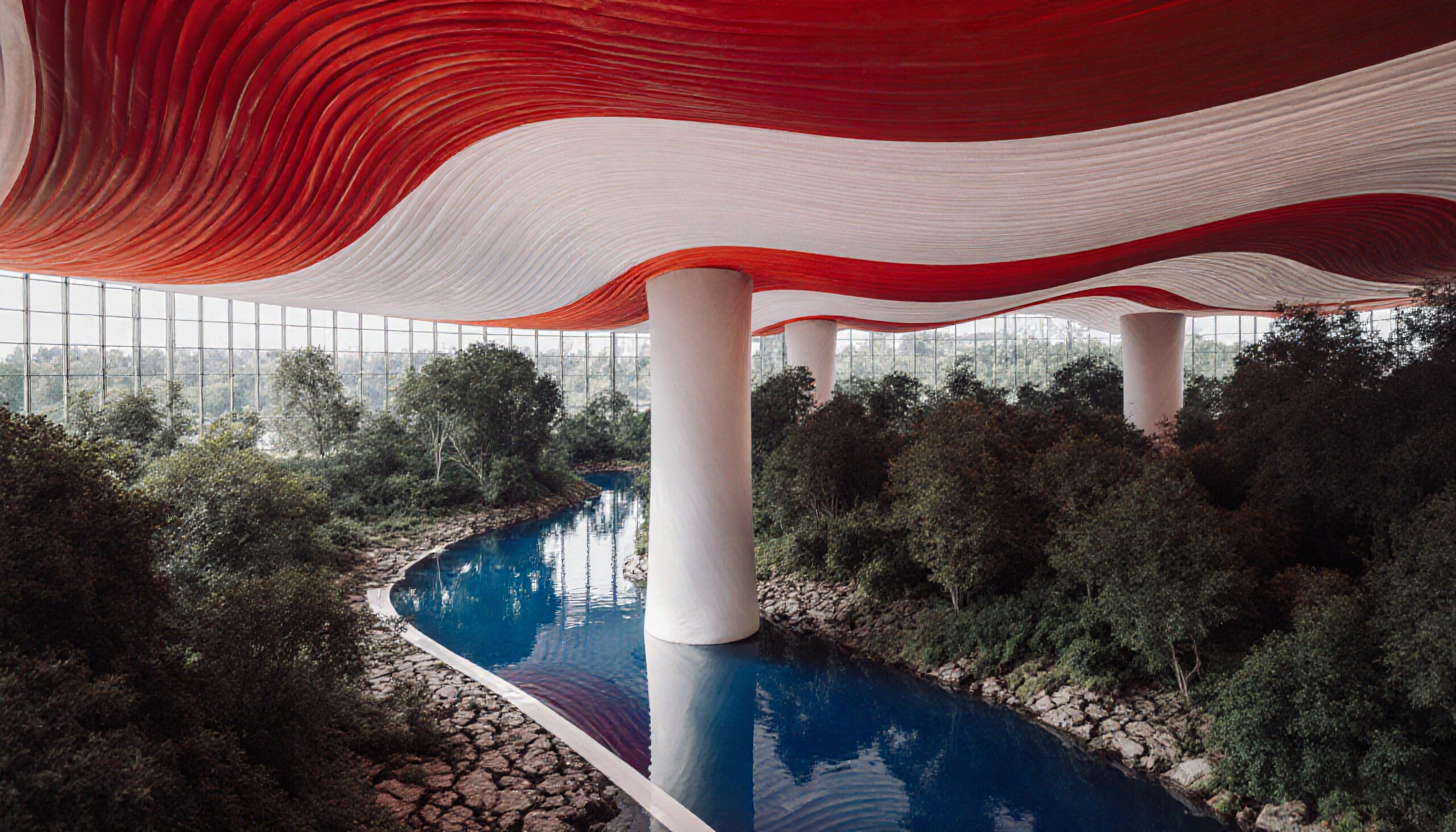 Wavy Ceiling Over Indoor River