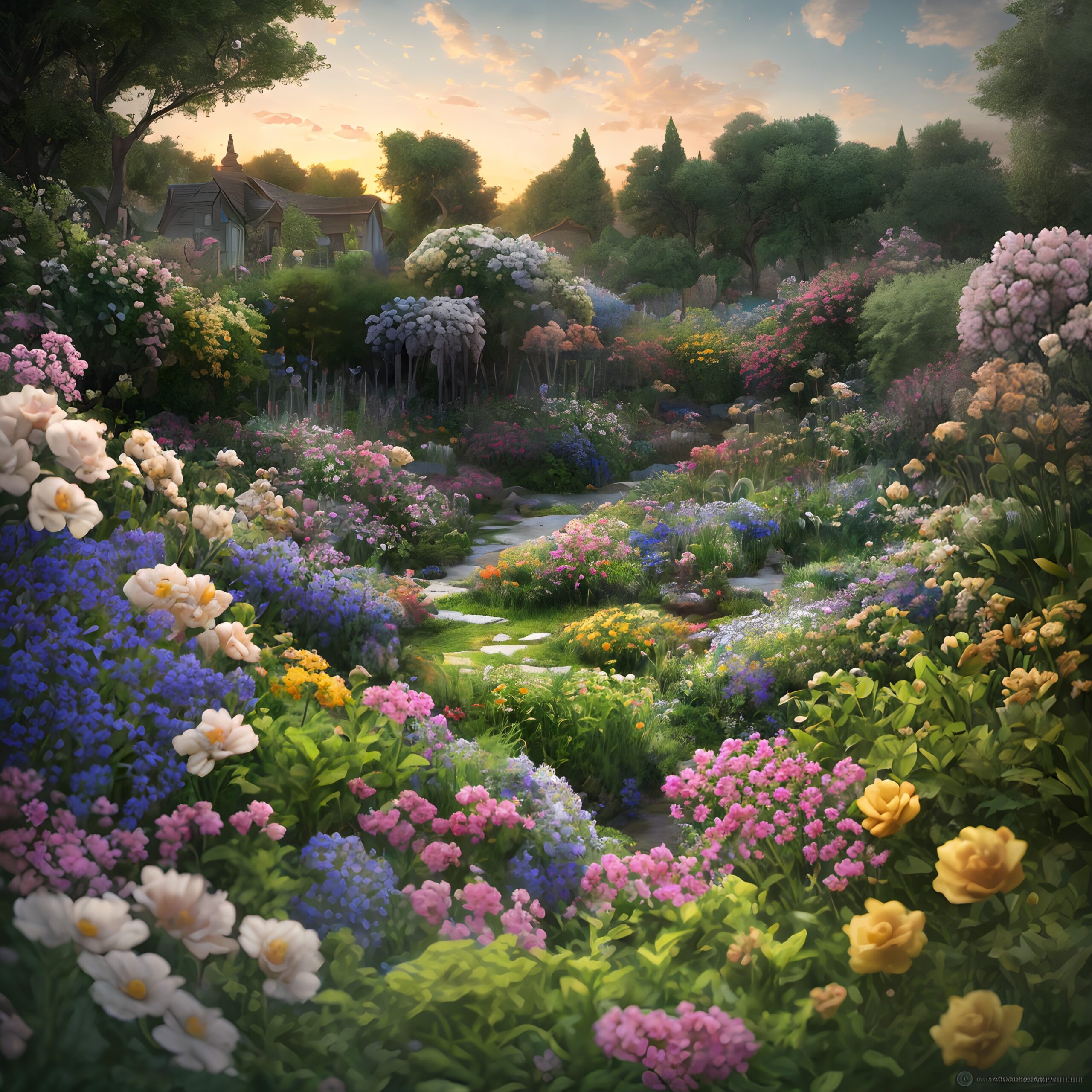 Enchanting Garden at Sunset