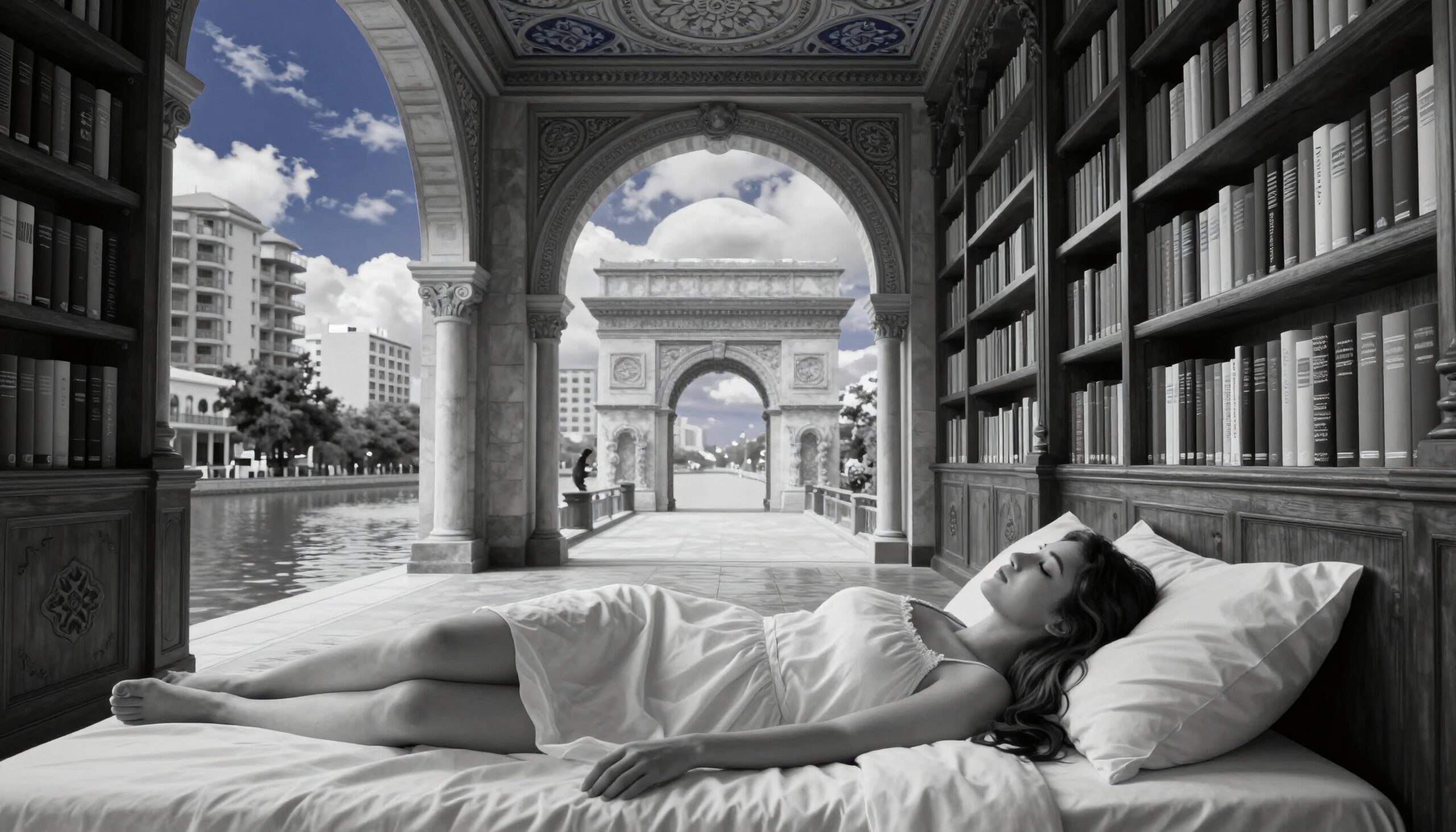 Dreamscape Intertwining Books and Sky