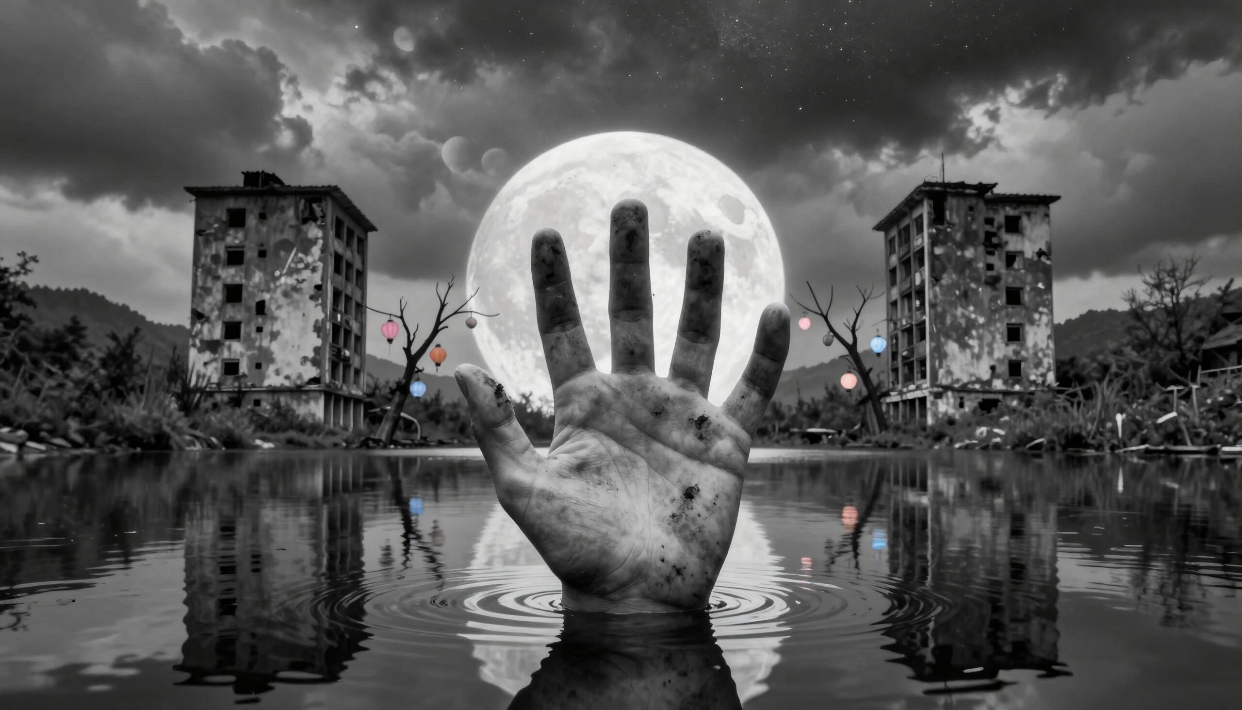 Mysterious Hand in Moonlight Reflection