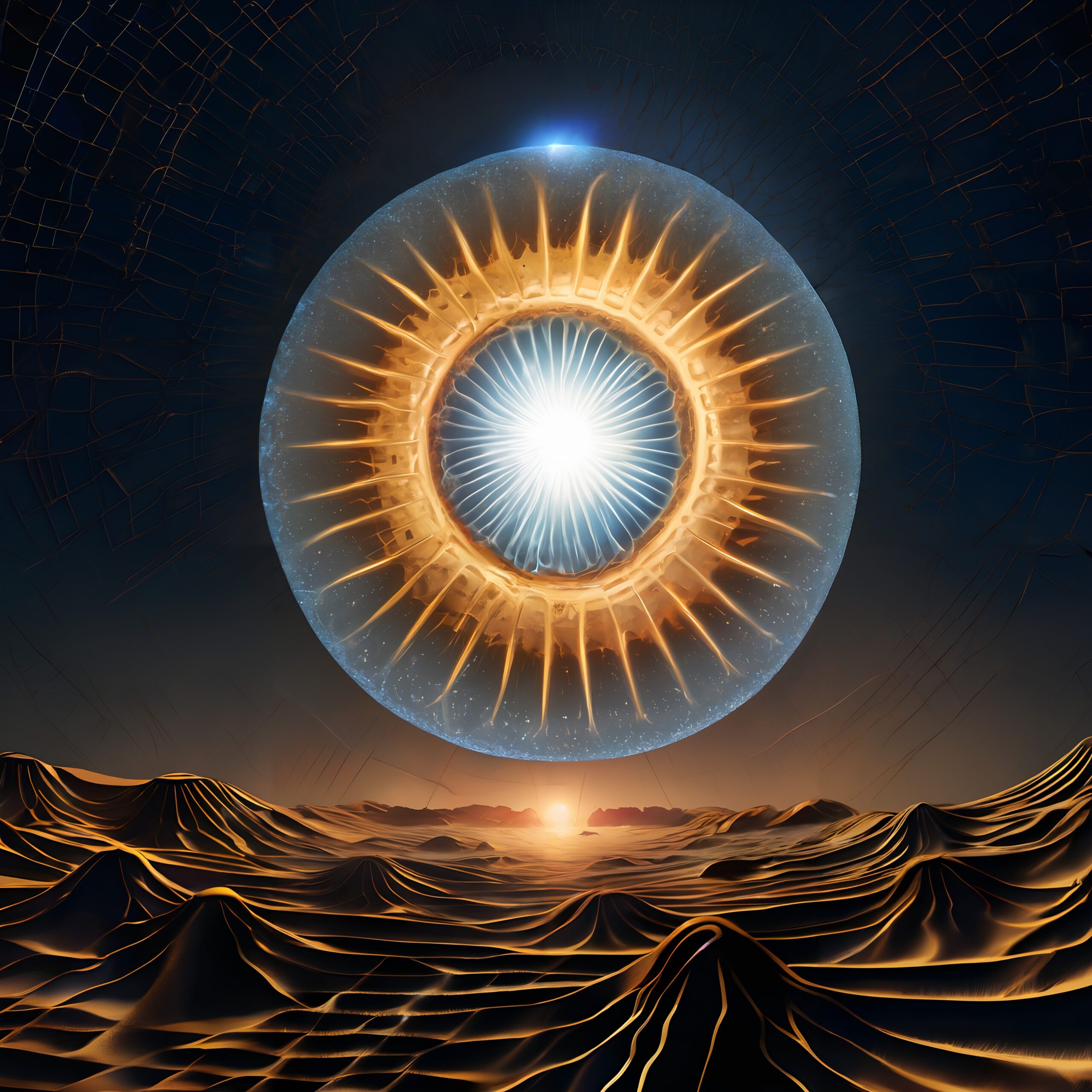 Celestial Orb Over Desert Landscape