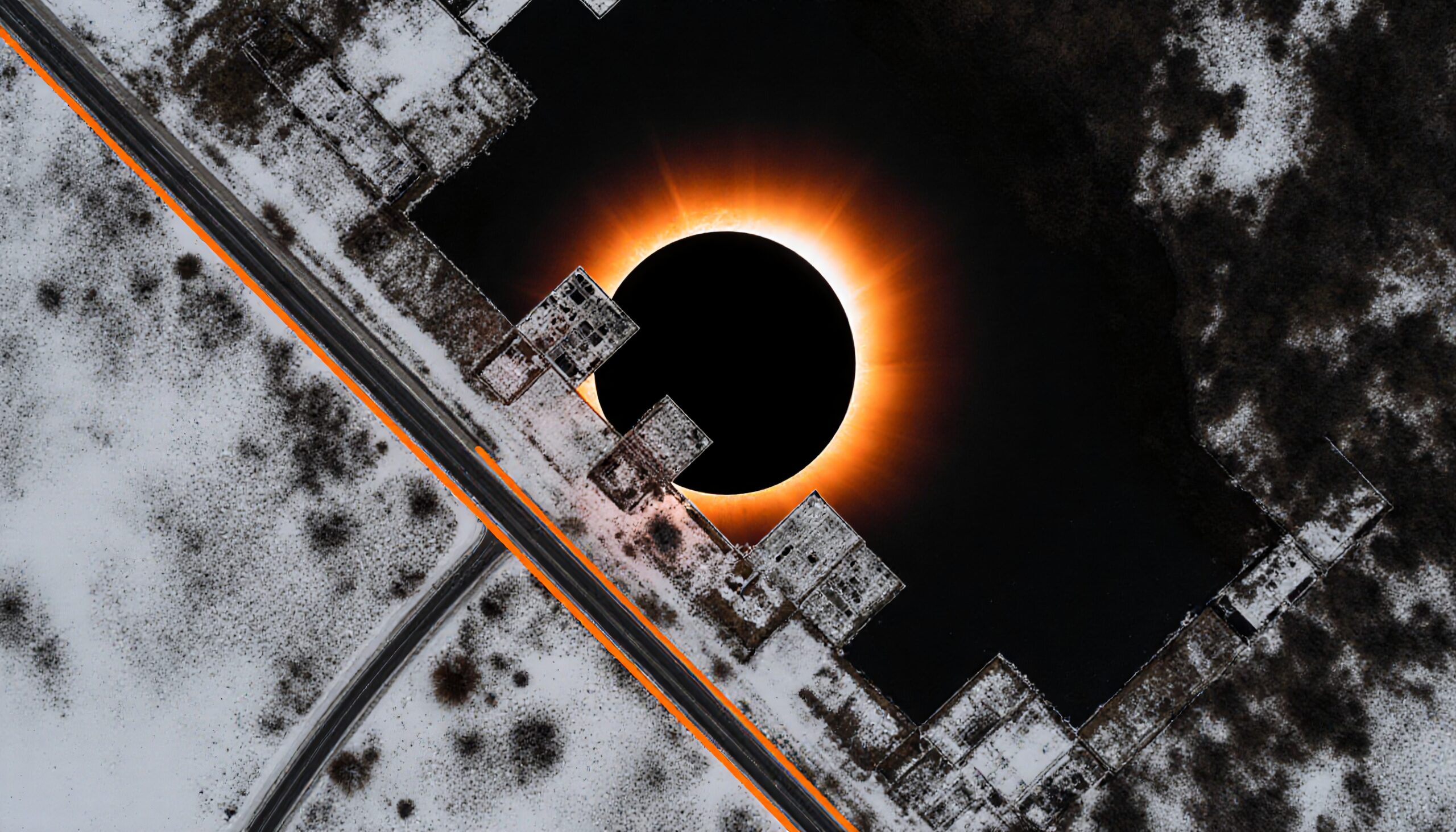 Surreal Eclipse Over Snowy Terrain