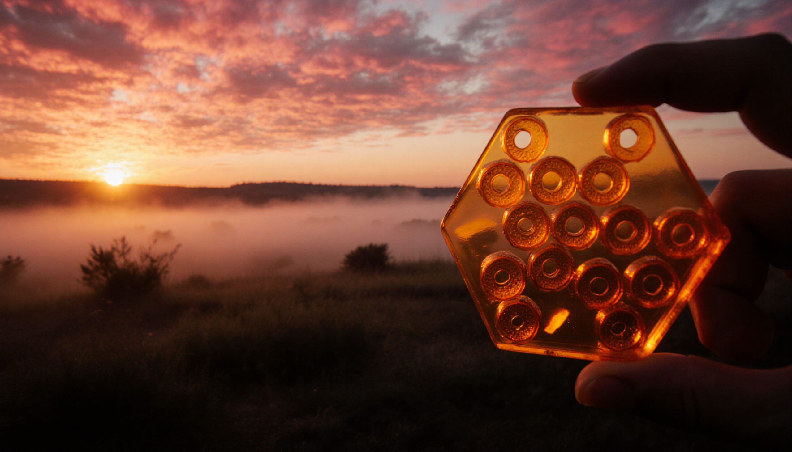 Hexagon Held Against Sunrise