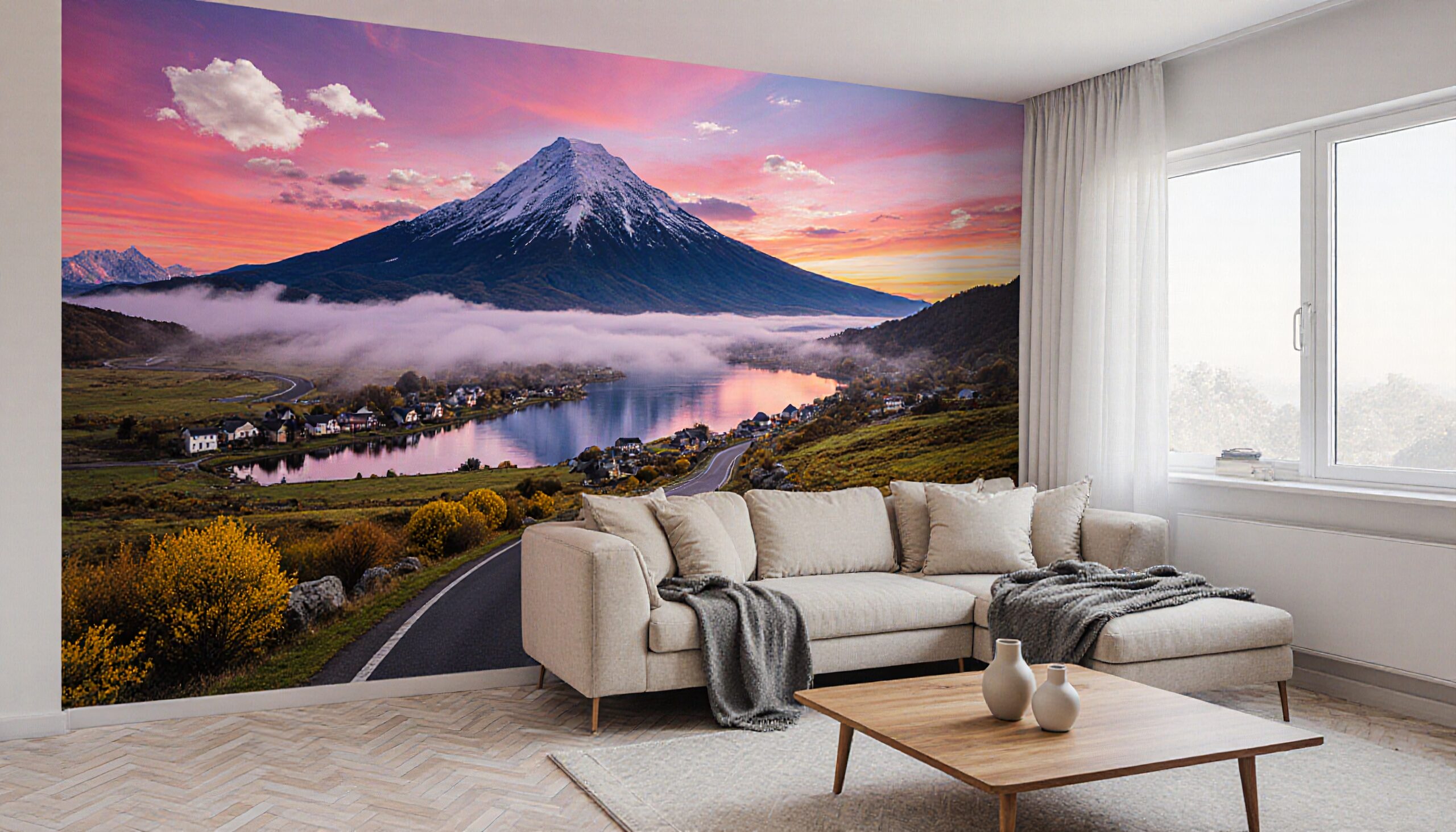 Expansive Mountain Mural Living Room