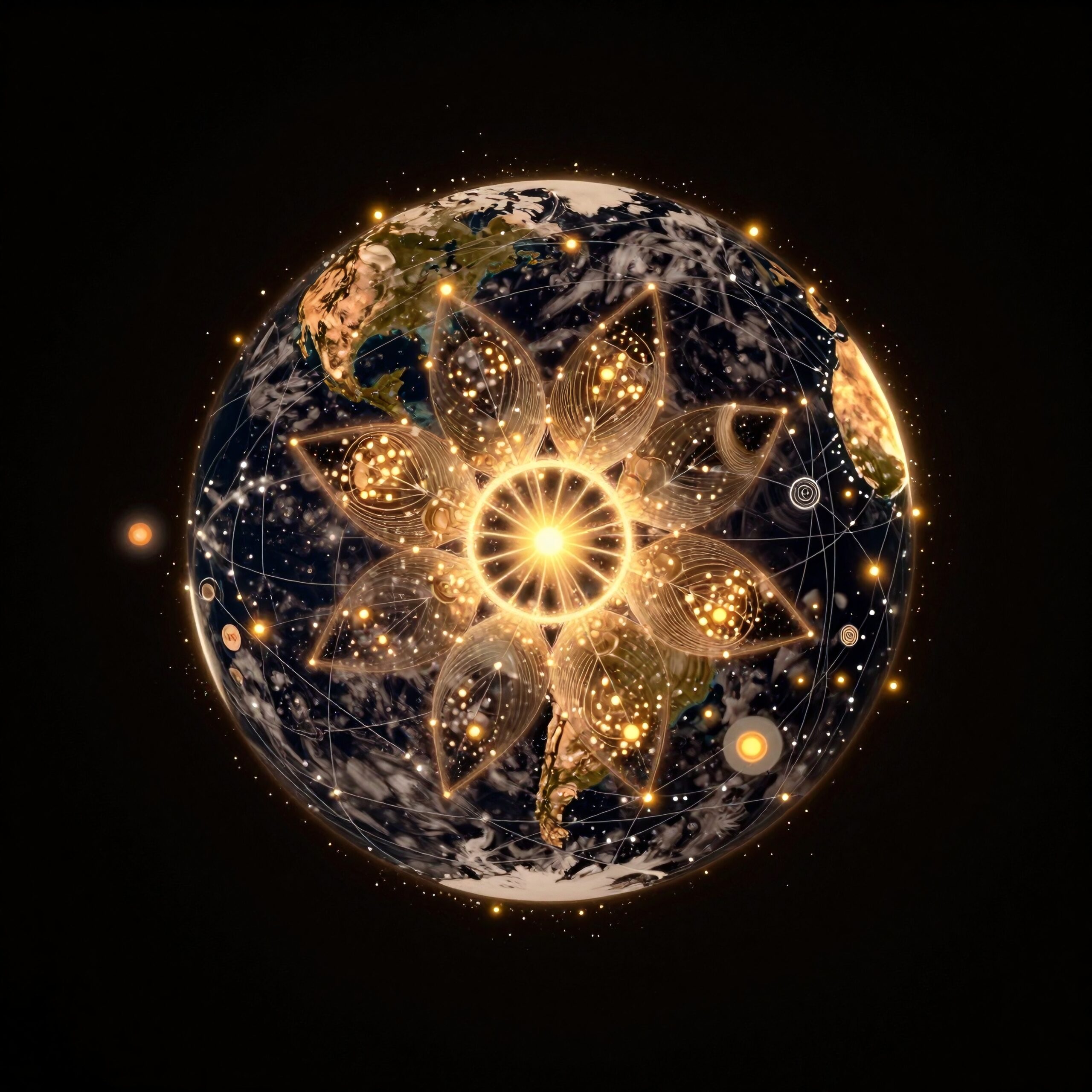 Illuminated Earth with Golden Mandala
