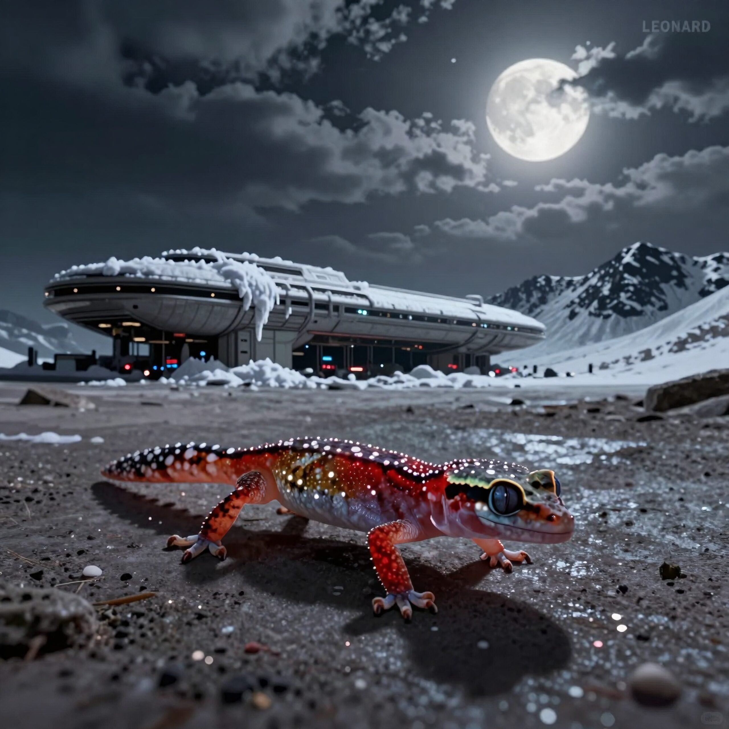 Alien Geckos Under Moonlight Sky