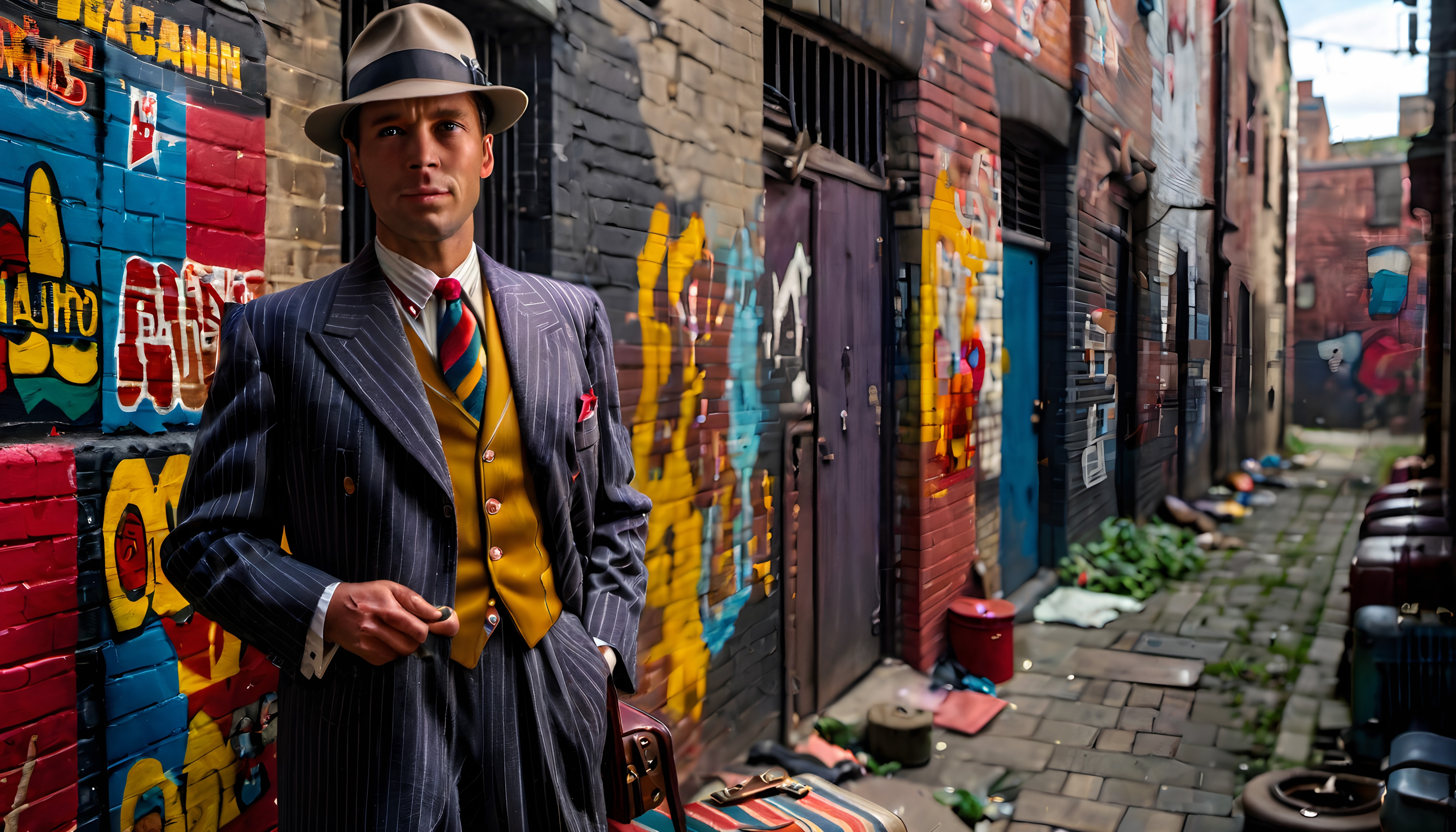 Fashionable Man in Graffiti Alley