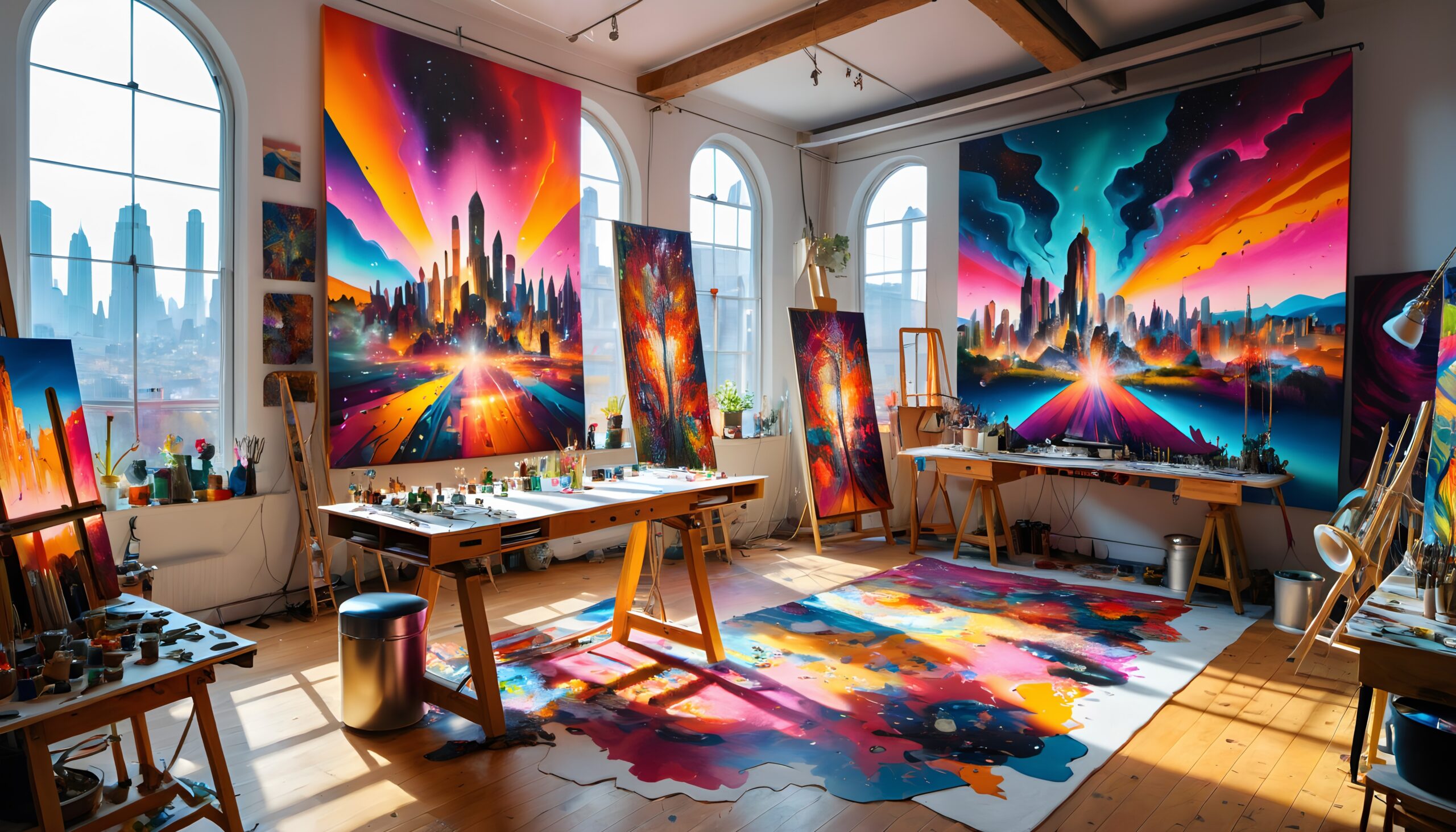 Colorful Studio with Urban Paintings