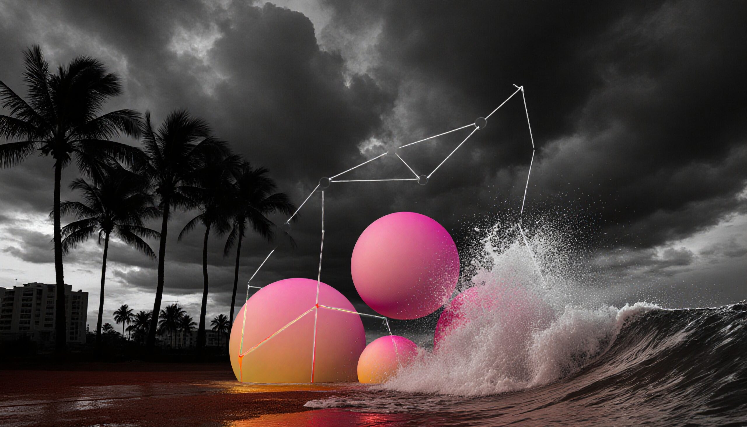 Surreal Beach with Spheres