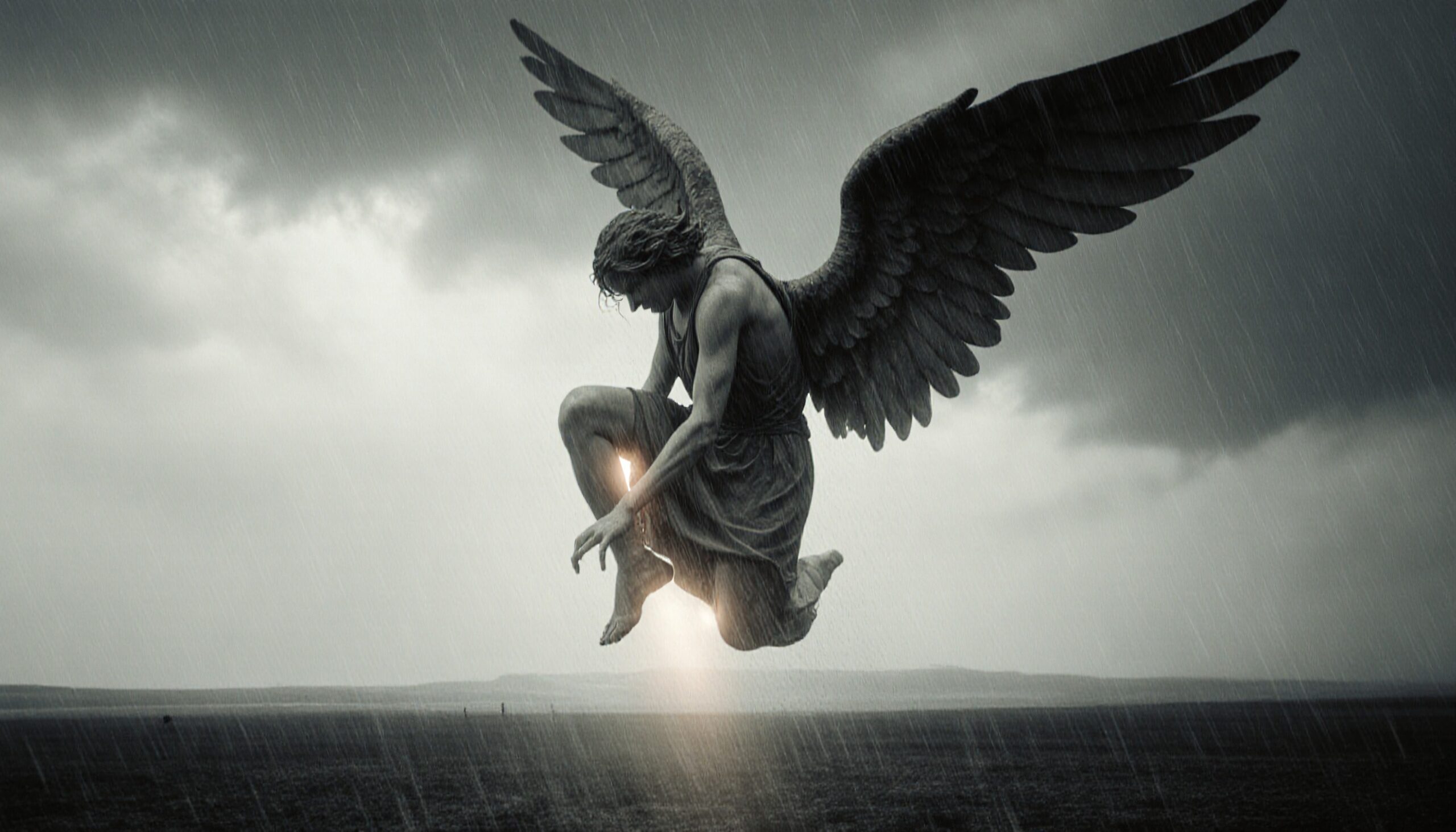 Ethereal Angel Descends in Rain