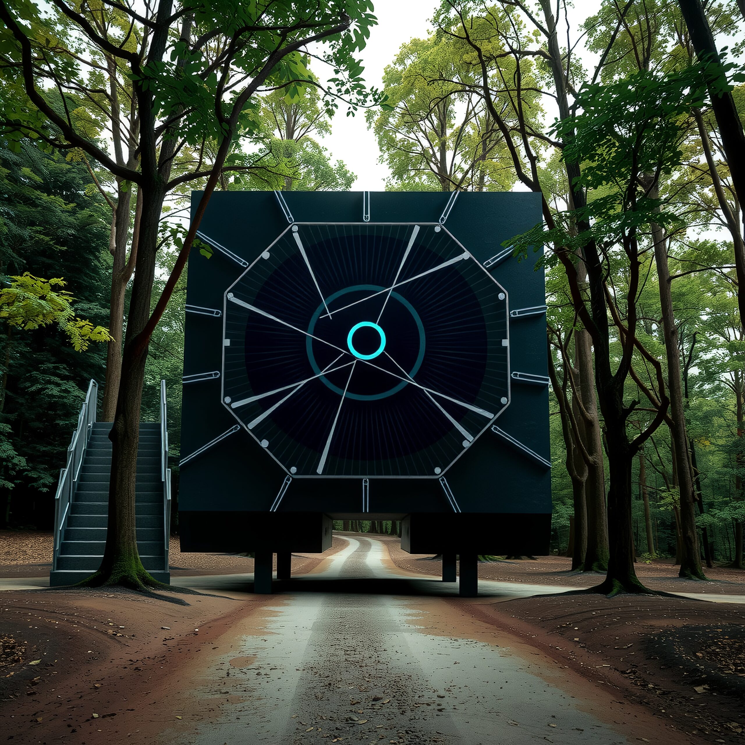 Futuristic Structure in Forest Path
