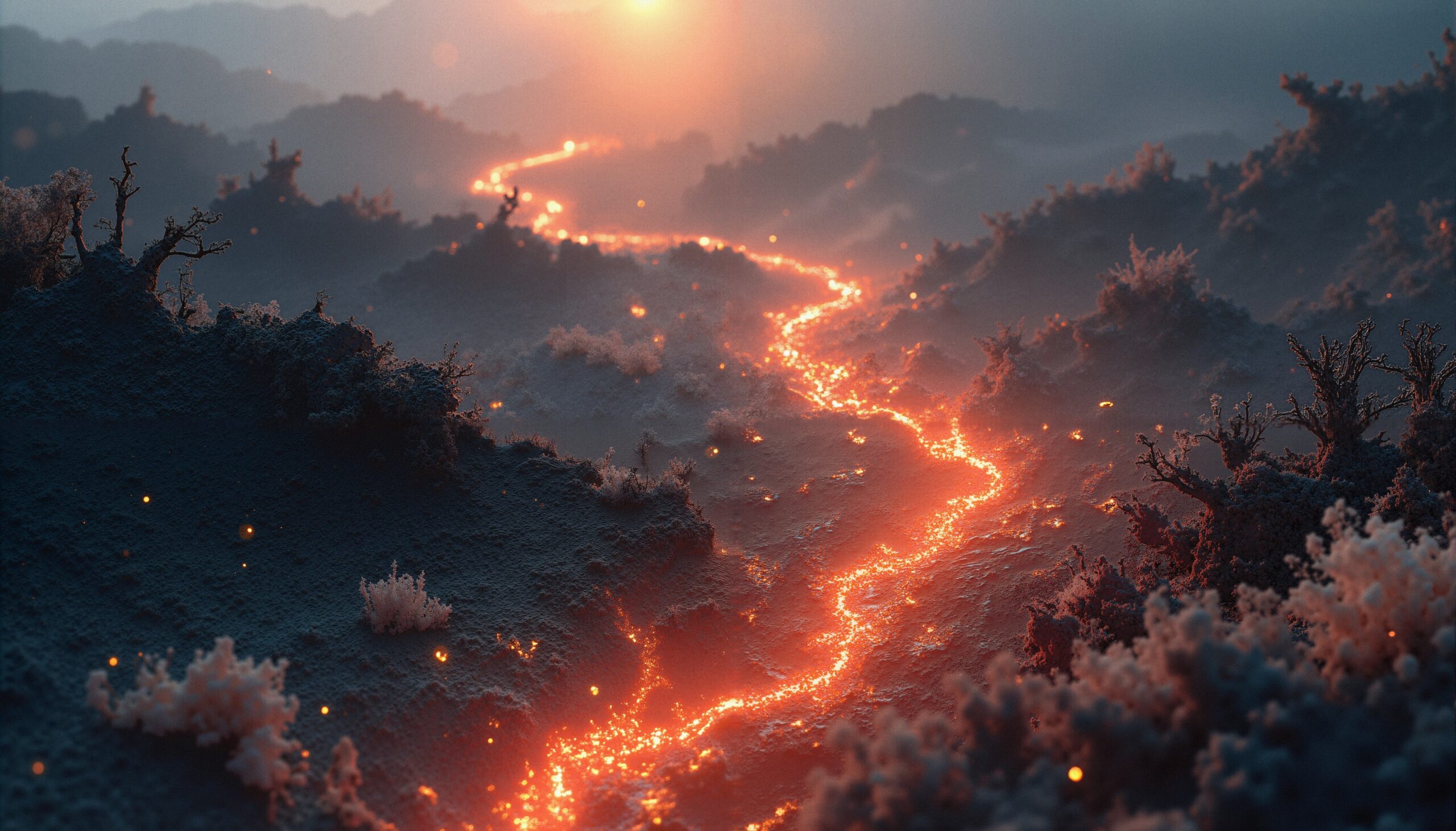 Fiery River of Flowing Lava