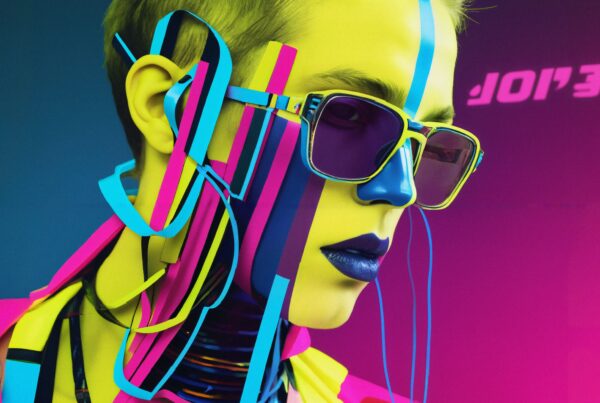 A vibrant cyberpunk portrait of a person with neon colors and bold futuristic accents, capturing a dynamic and modern art style.