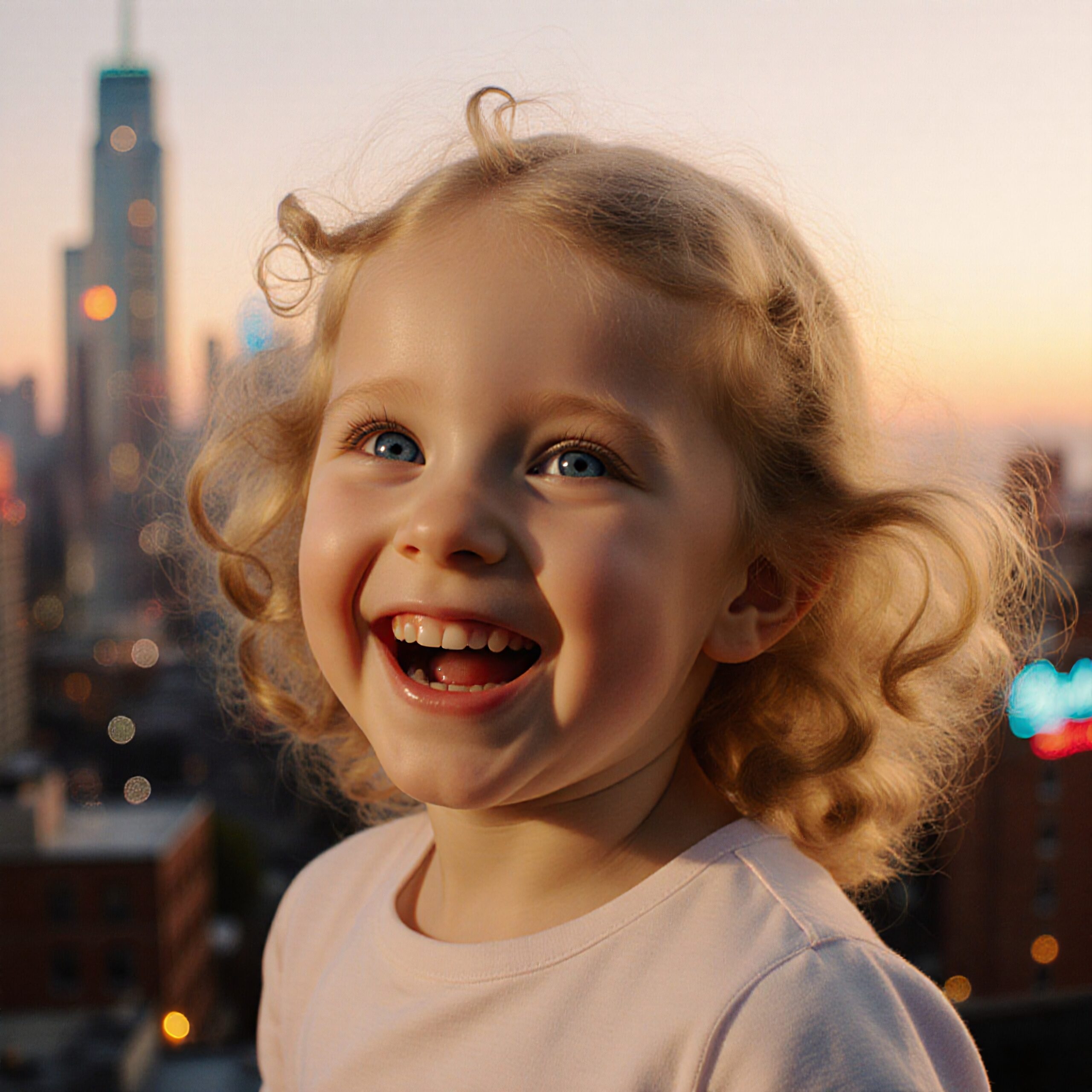 Smiling Child with Urban Backdrop